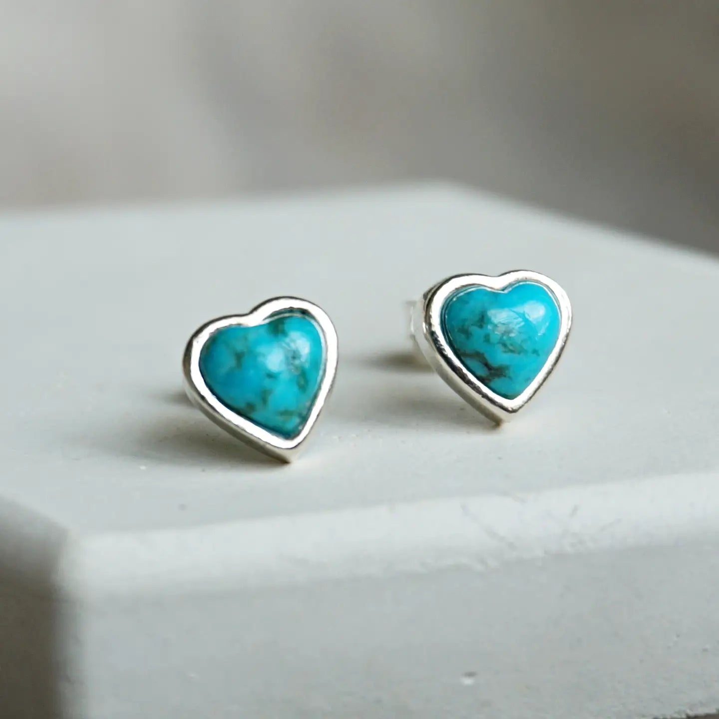 Turquoise Heart Stud Earrings- Sterling Silver - Moon Room Shop and Wellness