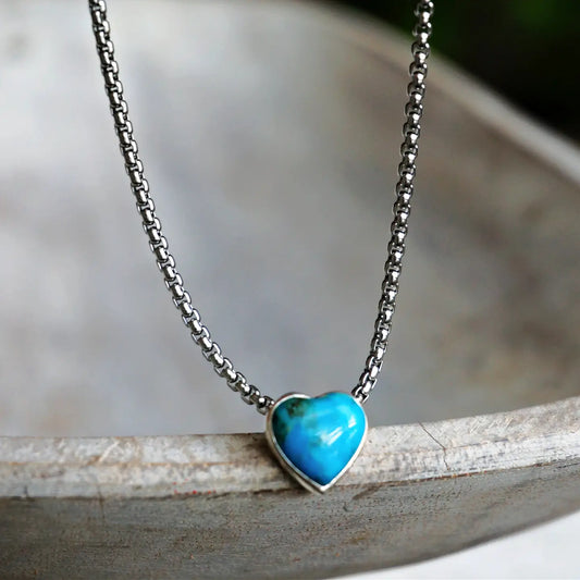 Turquoise Heart Necklace Stainless Steel 16-18 " - Moon Room Shop and Wellness