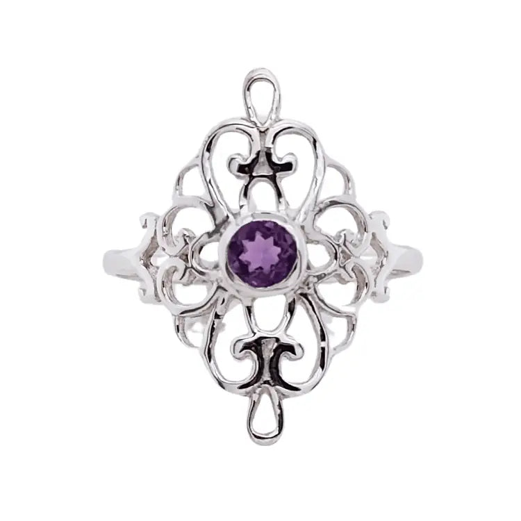 Amethyst Filigree Sterling Silver Ring Size 9