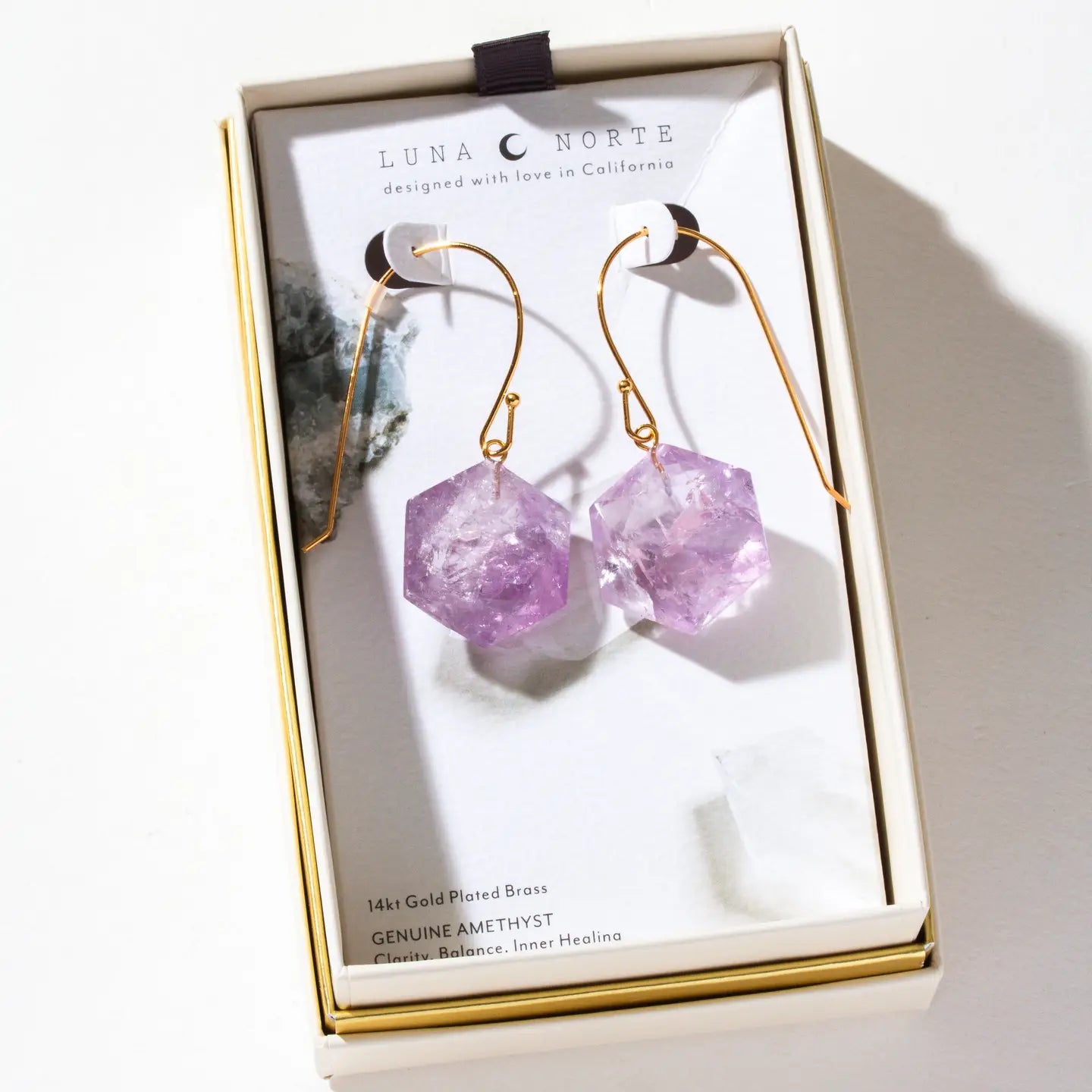 Amethyst Elongated Earring 14kt Gold Plated Brass