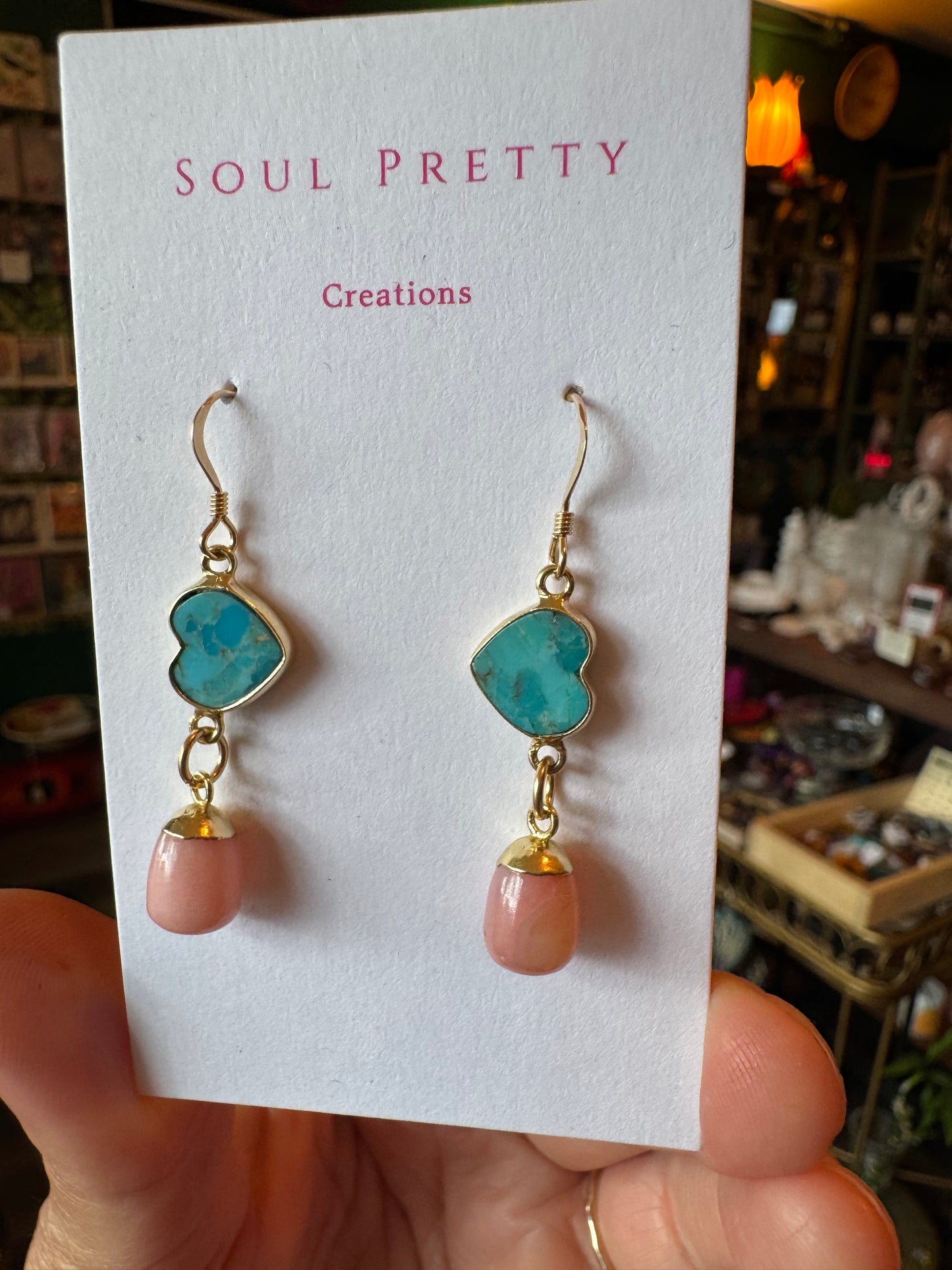 Soul Pretty Howlite Turquoise + Pink Opal Gold Fill Earrings - Moon Room Shop and Wellness