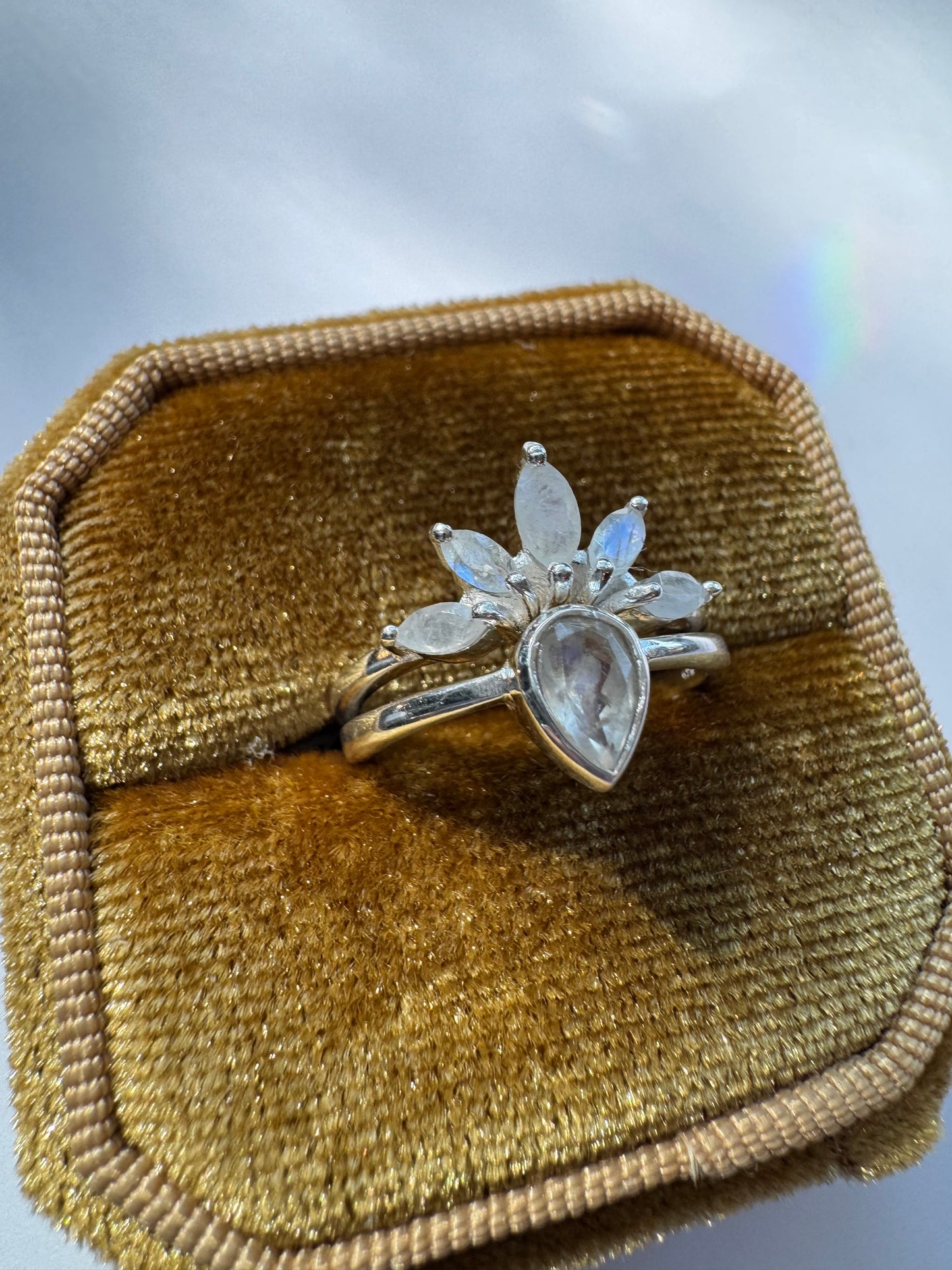 Nesting Moonstone Ring Set in Sterling Silver Sizes 6, 8