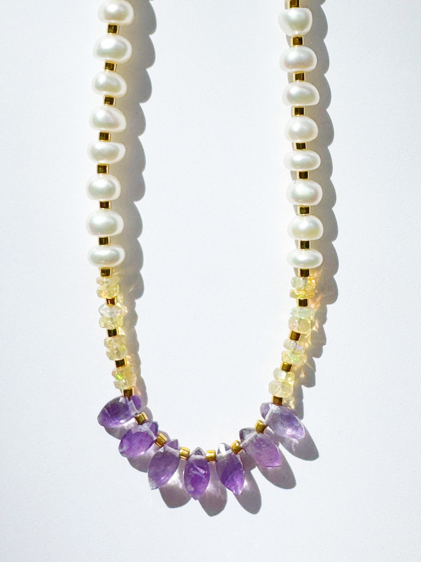 Pearl Ethiopian Opal Amethyst Handmade Necklace - Moon Room Shop and Wellness