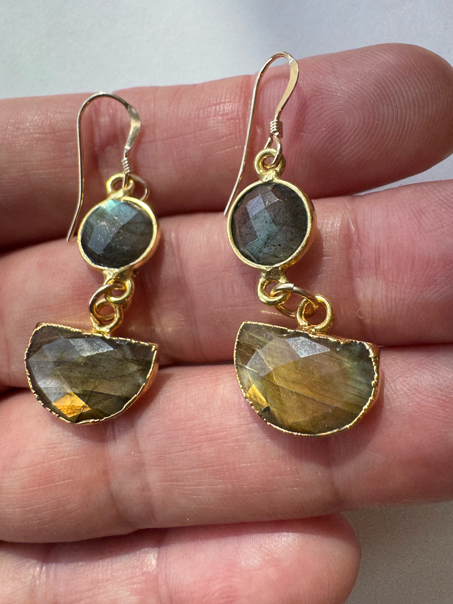 Labradorite Half Moon Handmade Gold Fill Drop Gemstone Earrings - Moon Room Shop and Wellness