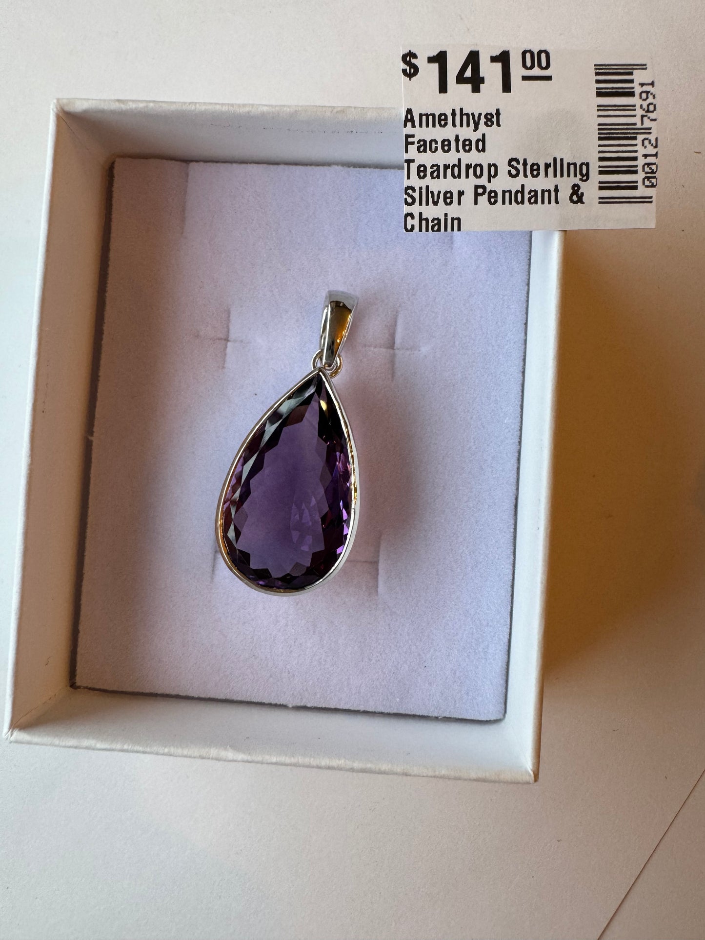 Amethyst Faceted Teardrop Sterling Silver Pendant & Chain - Moon Room Shop and Wellness