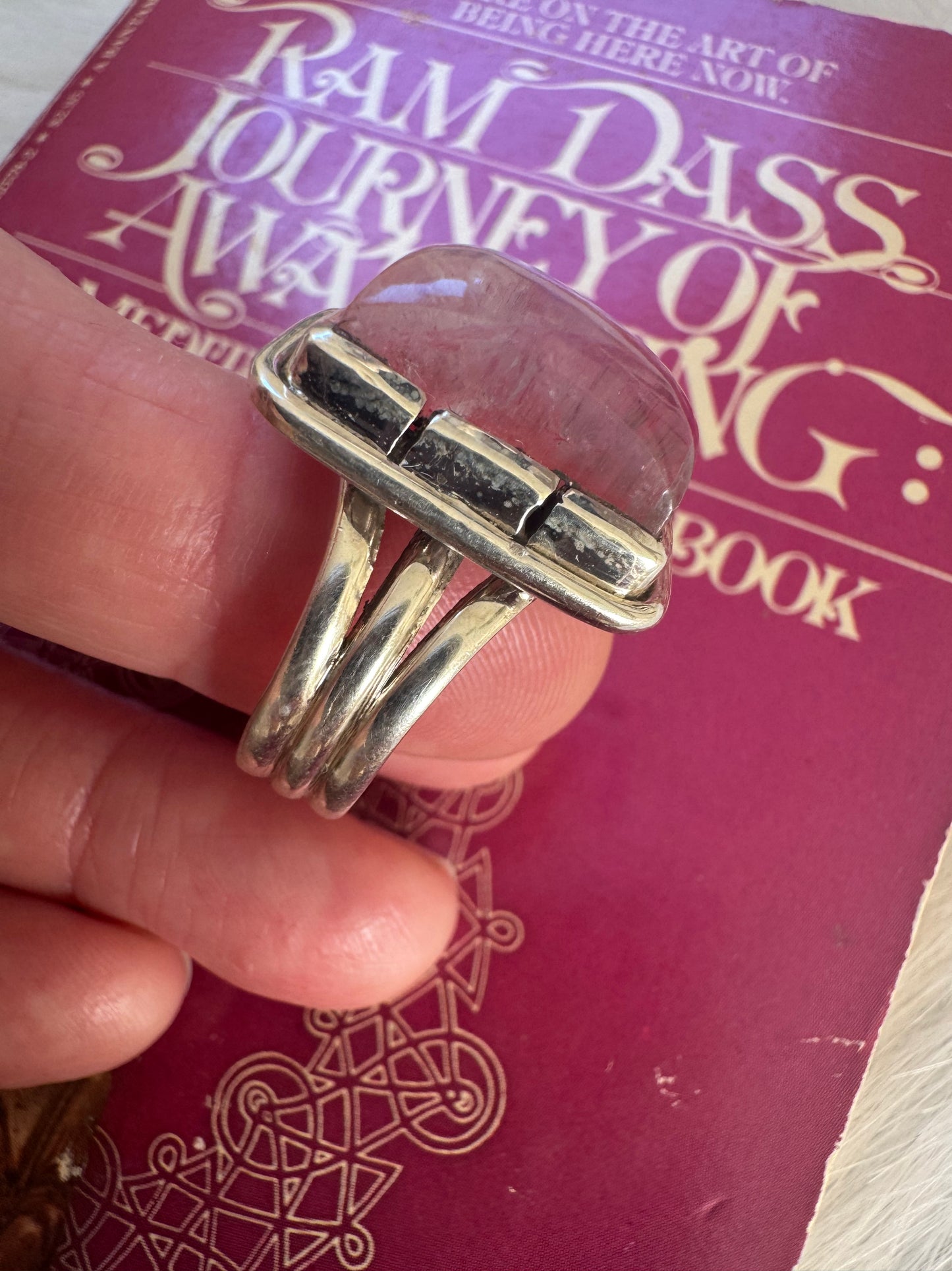 Pink Rainbow Moonstone 925 Sterling Silver Ring Size 7.75 - Moon Room Shop and Wellness