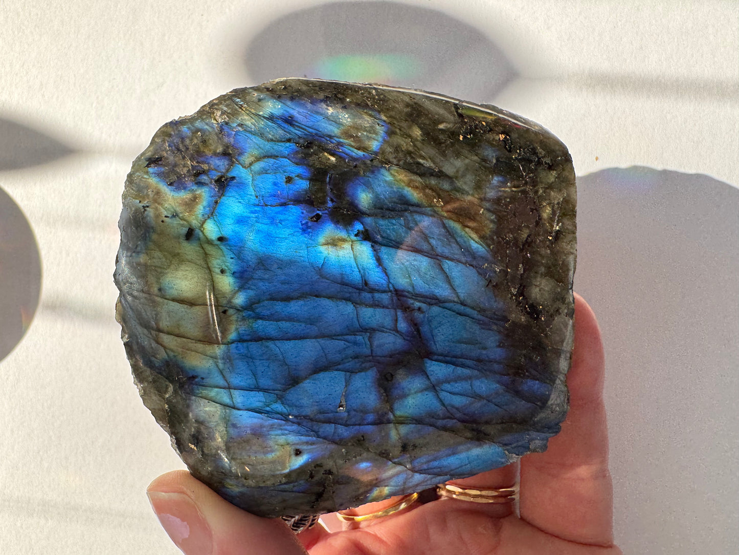 Labradorite Freeform w Natural Back 323 g - Madagascar - Moon Room Shop and Wellness