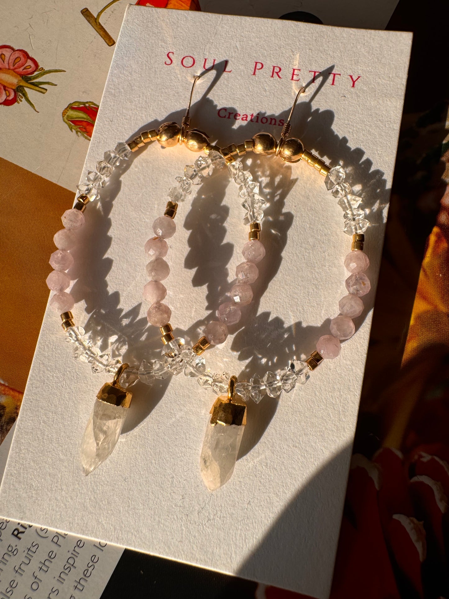 Soul Pretty Moonstone + Quartz + Kunzite Handmade Gold Fill Earrings - Moon Room Shop and Wellness