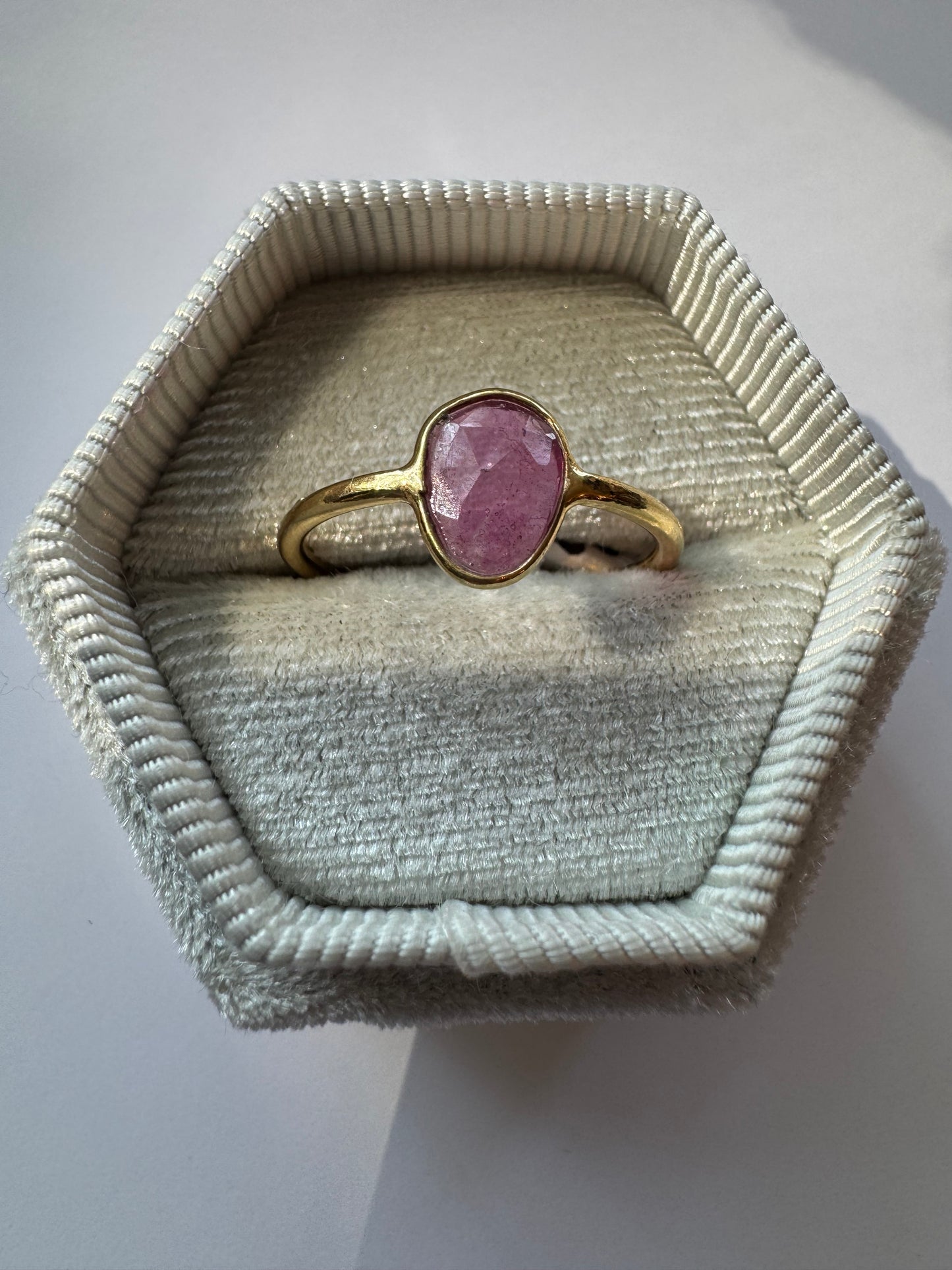 Pink Tourmaline Sterling Silver 18K Gold Micron Ring Size