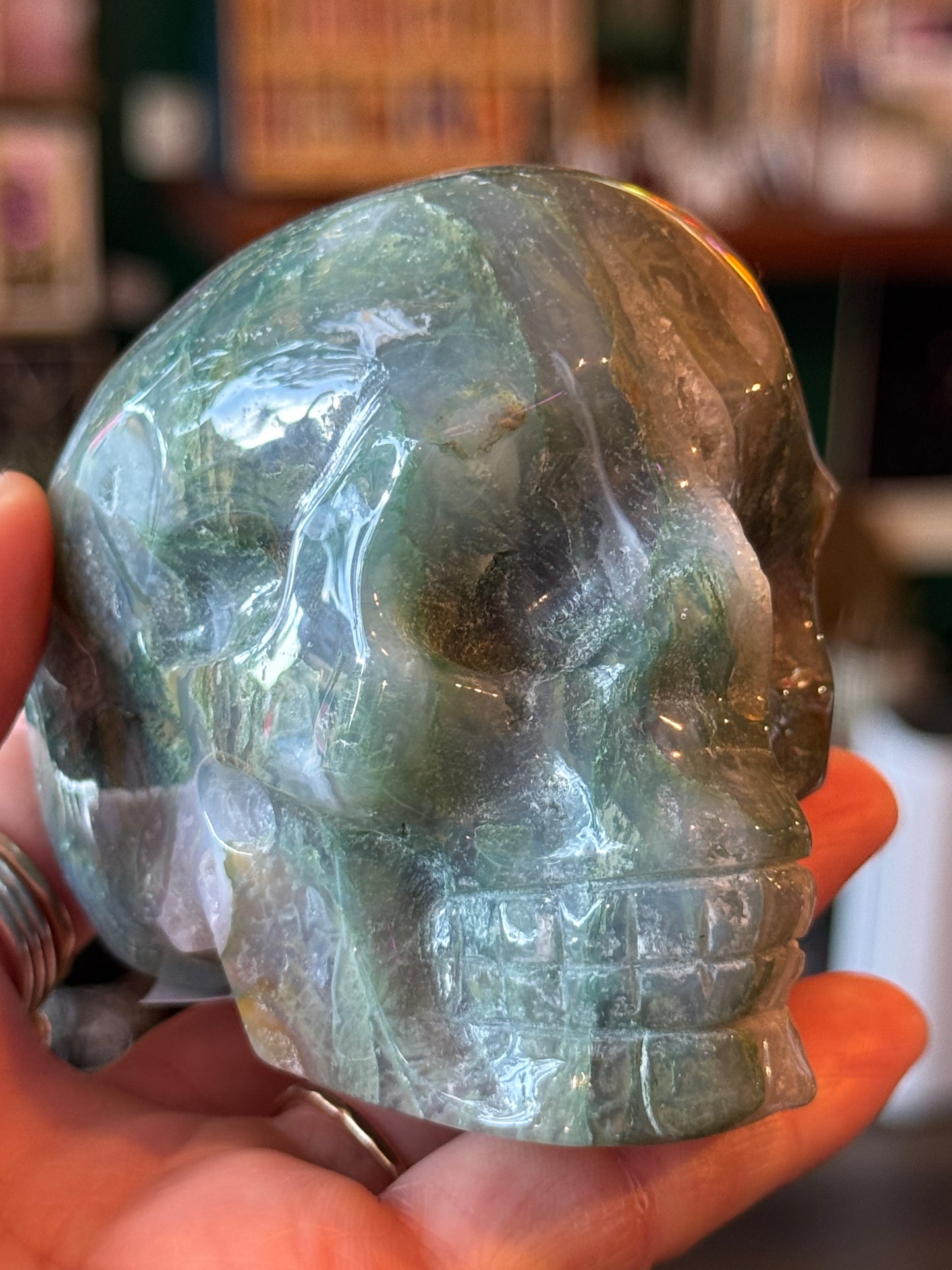 Moss Agate Skull- 358 g - China - Moon Room Shop and Wellness