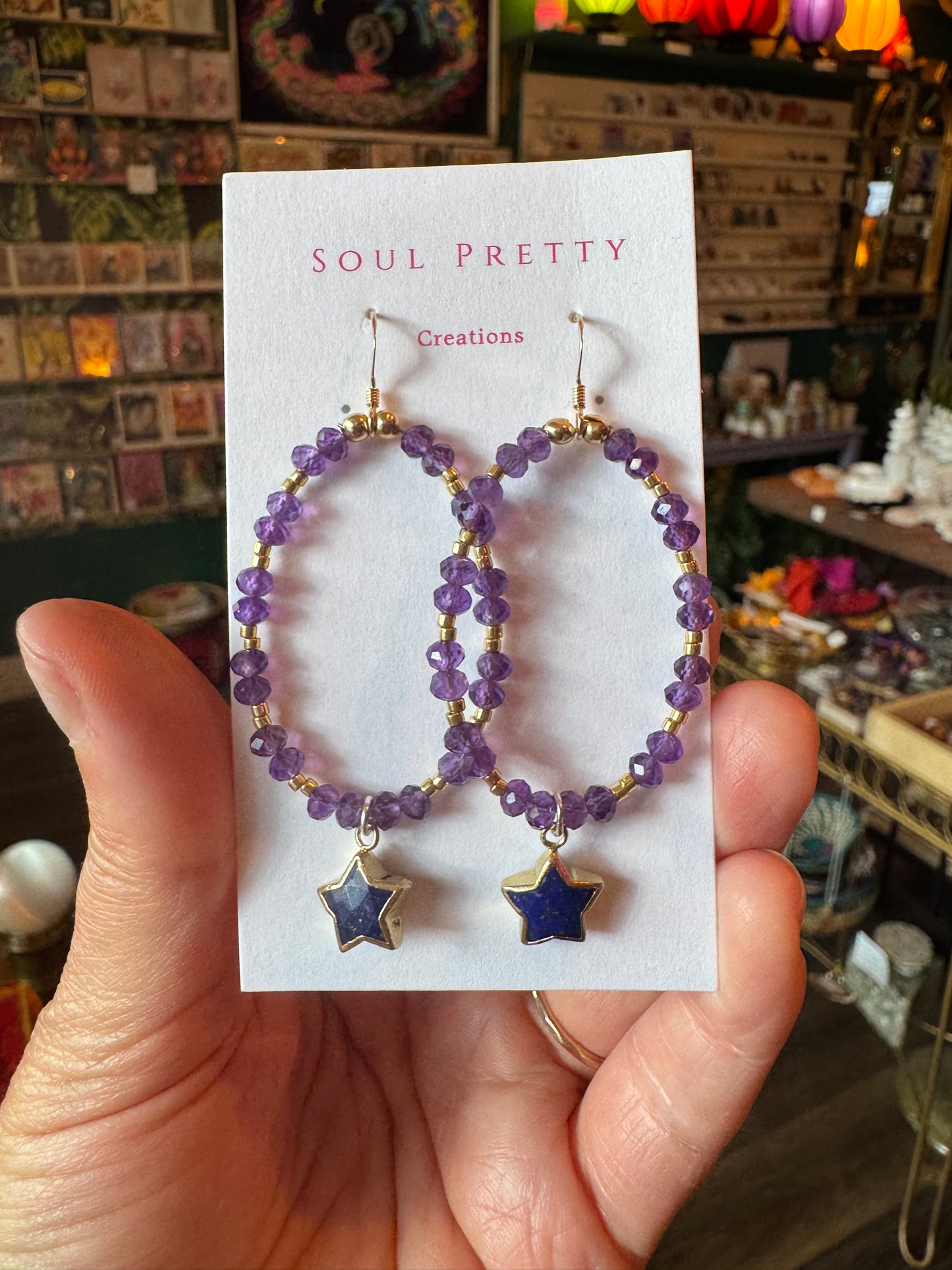 Soul Pretty Lapis Star + Amethyst Handmade Gold Fill Earrings - Moon Room Shop and Wellness