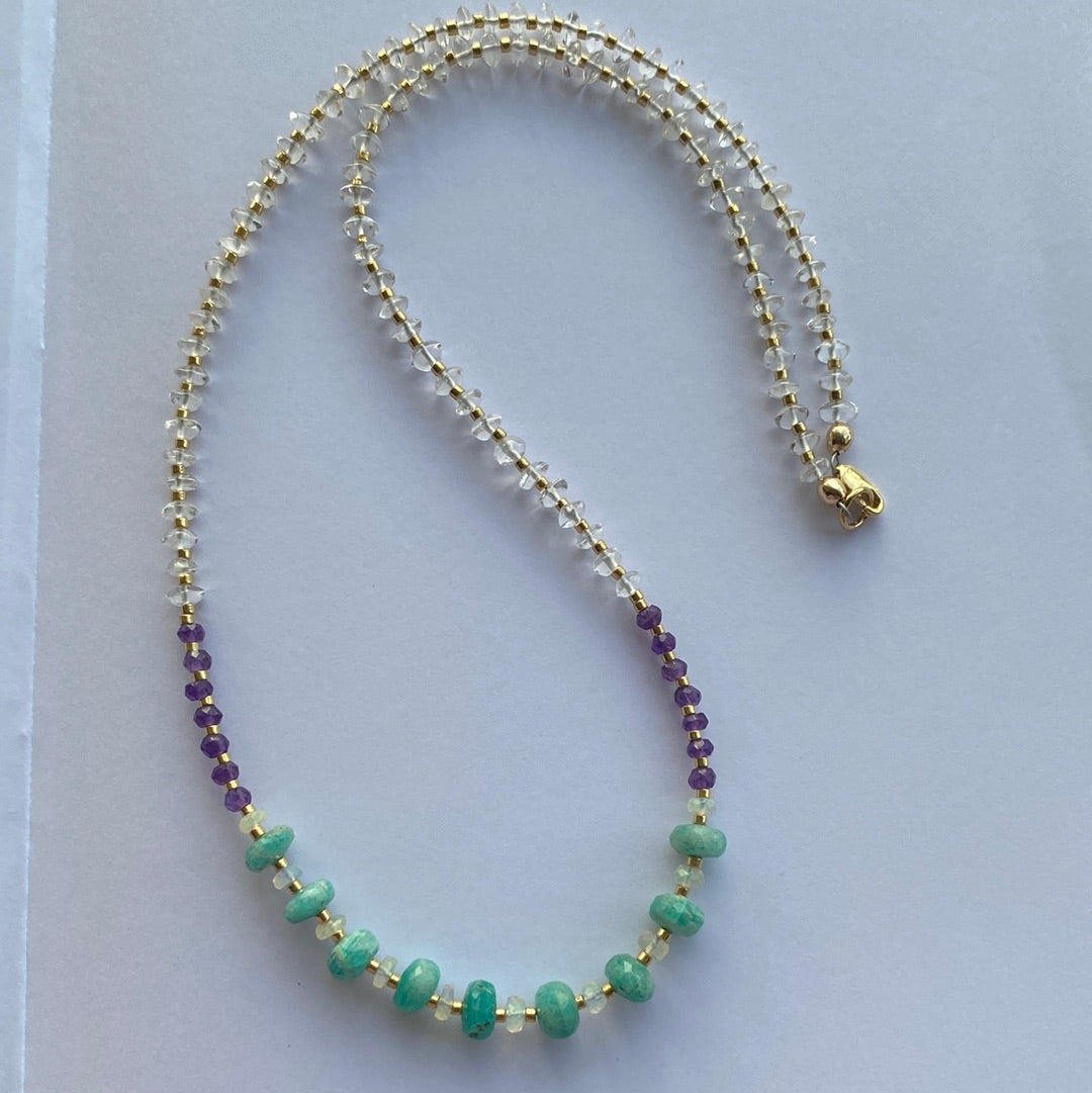 Amazonite + Ethiopian Opal +Amethyst + Quartz Handmade Gold Fill Necklace - Moon Room Shop and Wellness