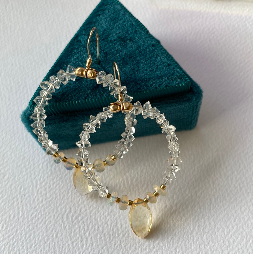 Ethiopian Opal + Citrine + Herlimer Diamond 14kt Gold Fill Earrings - Moon Room Shop and Wellness
