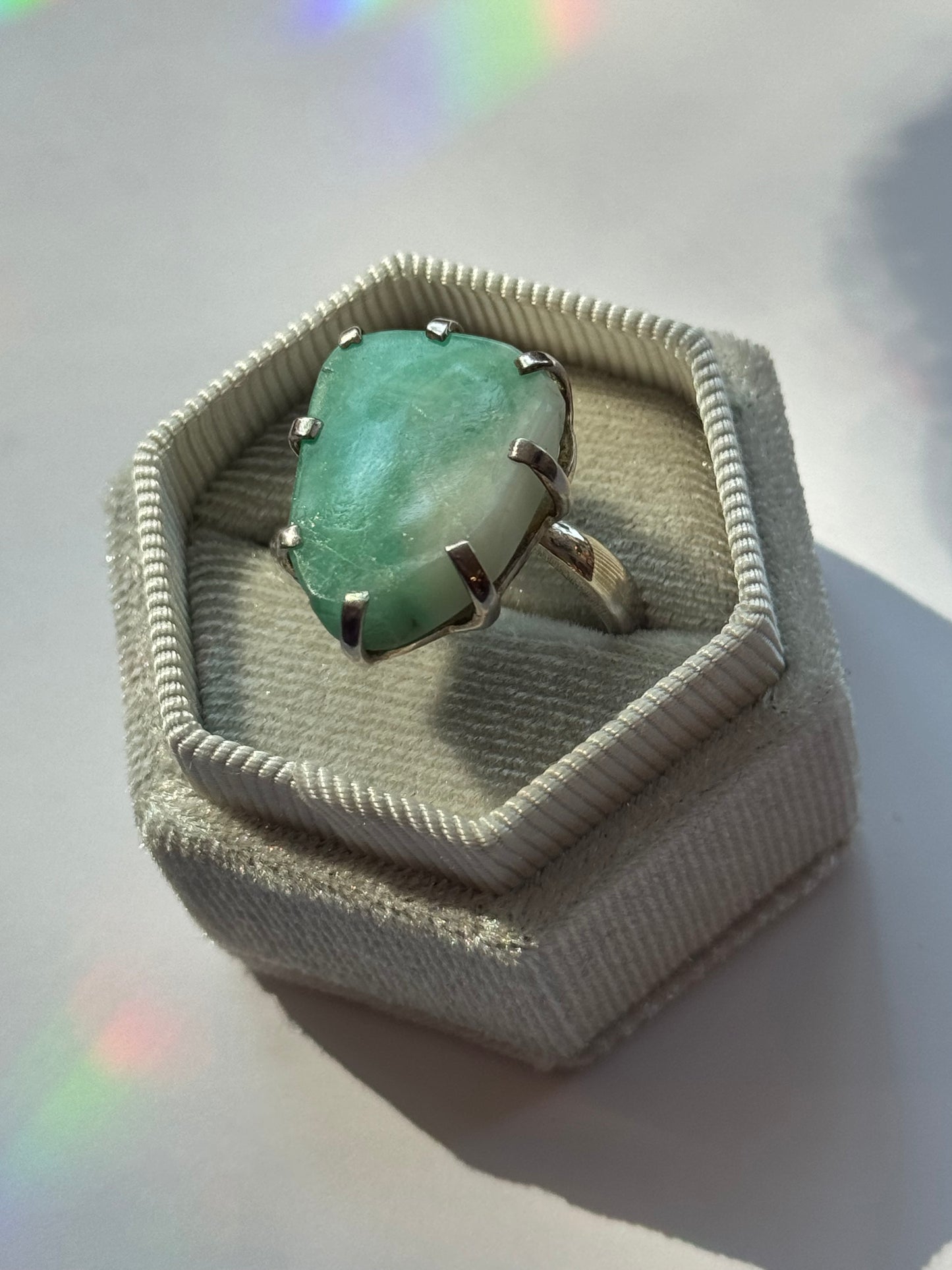 Sliced Emerald Sterling Silver Adjustable Ring