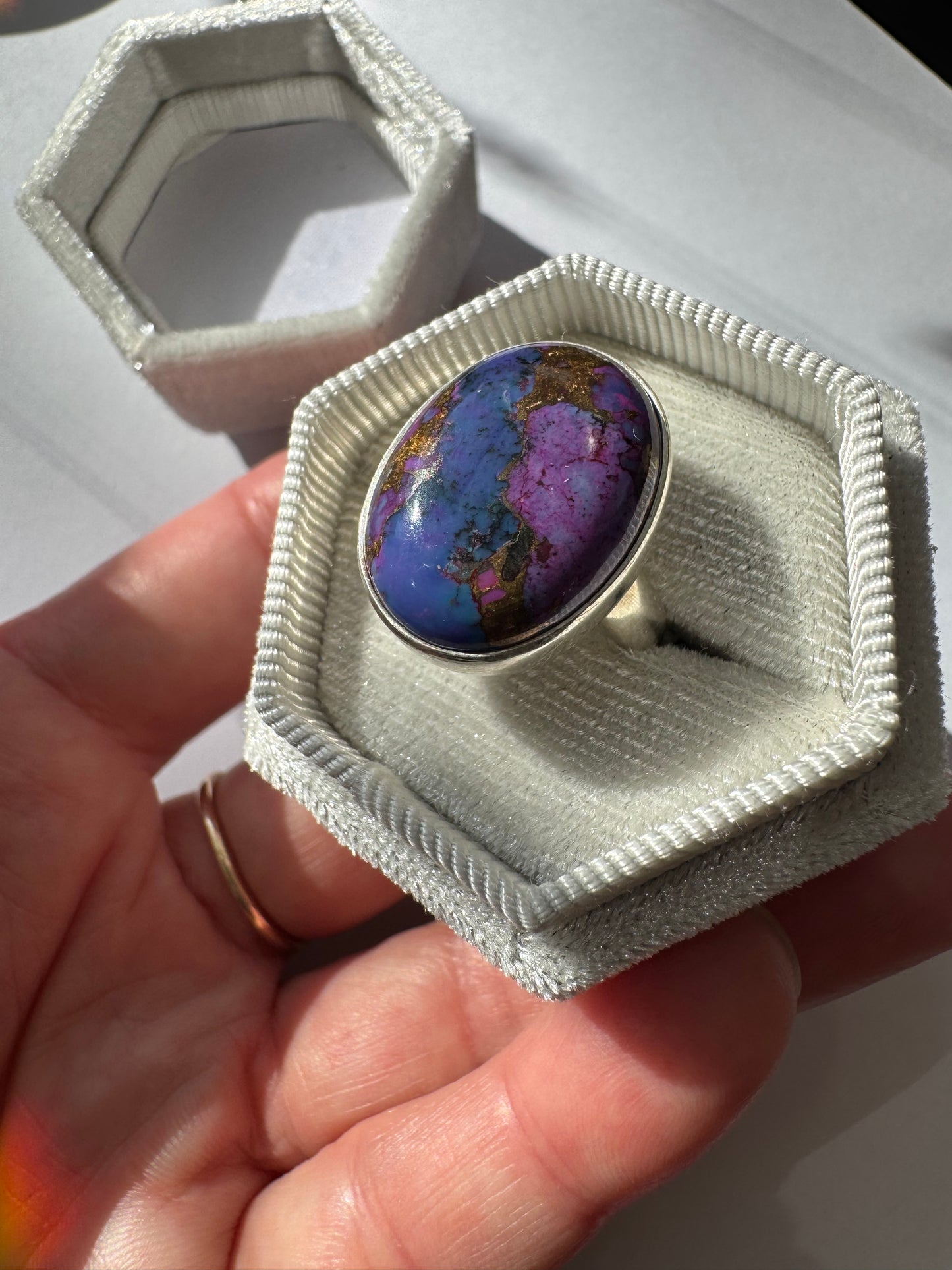 Purple Copper Turquoise Sterling Silver Ring Size Adjustable - Moon Room Shop and Wellness