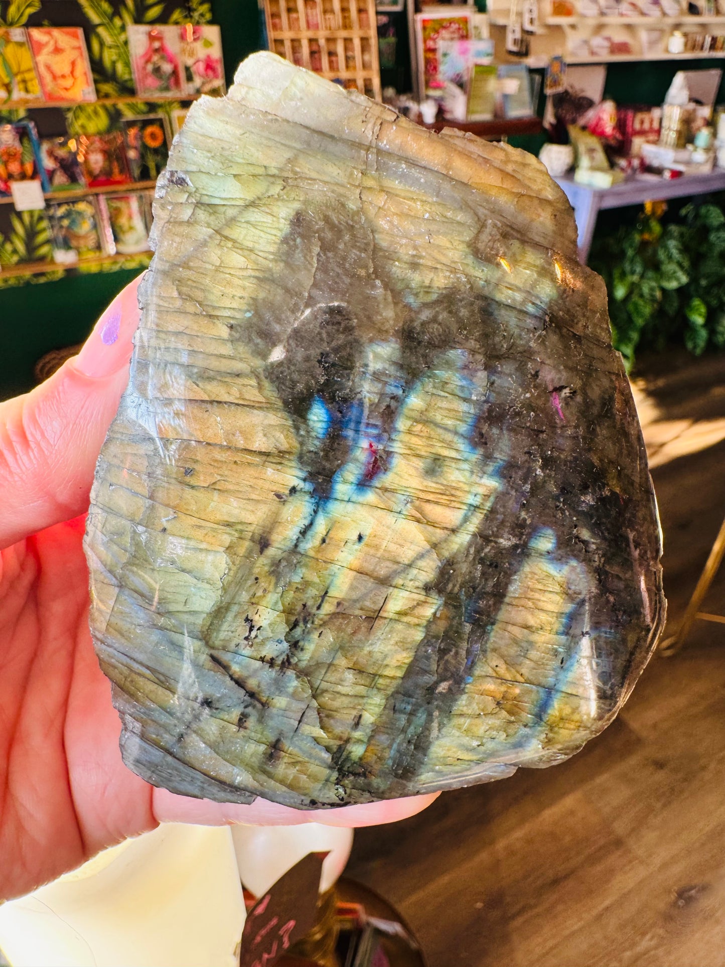 Labradorite Freeform w Natural Back 351 g - Madagascar - Moon Room Shop and Wellness