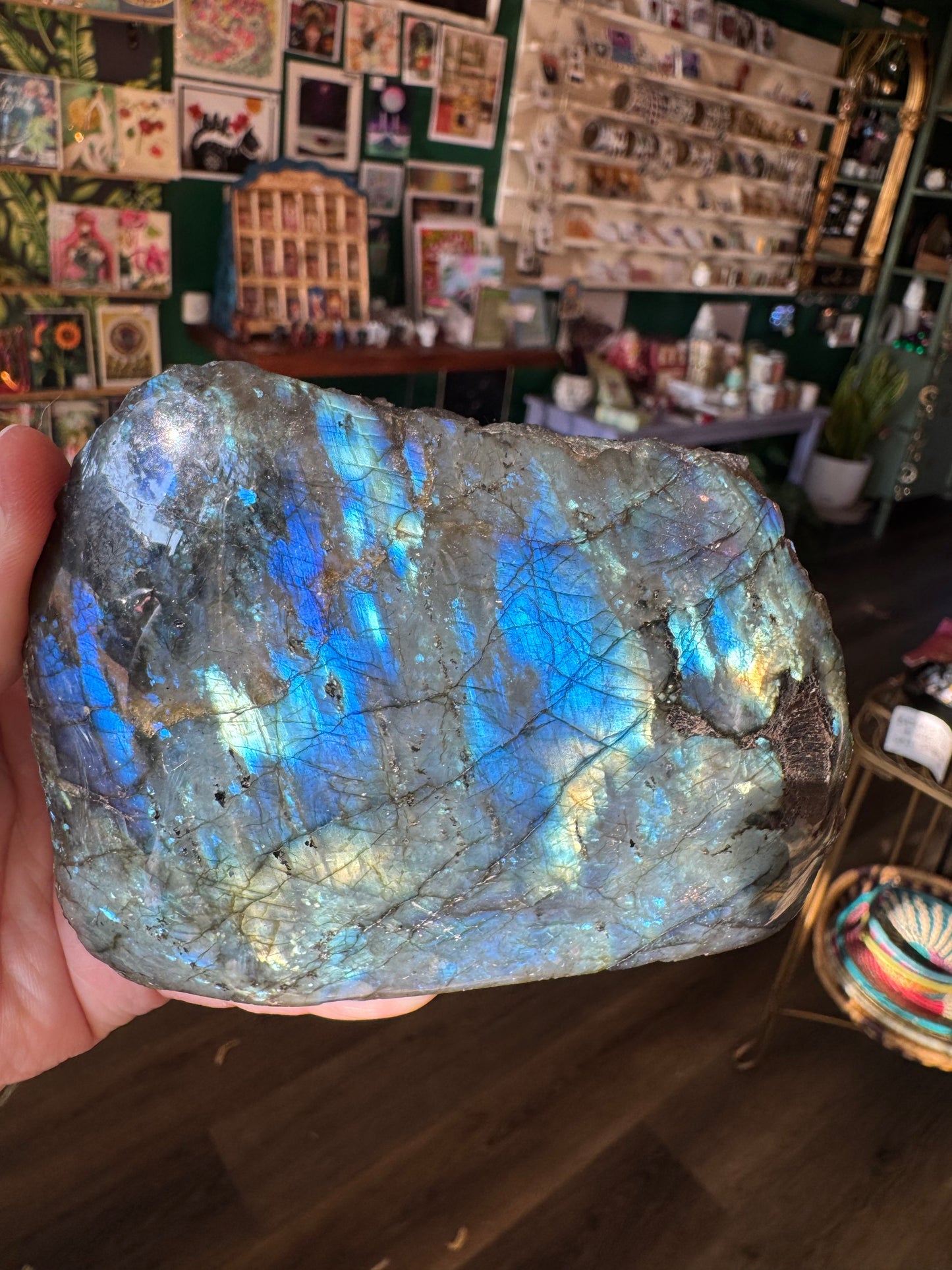 Labradorite Freeform w Natural Back 1.09 lb - Madagascar - Moon Room Shop and Wellness