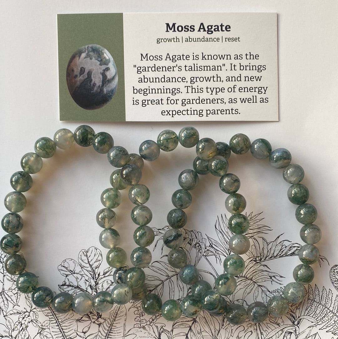 Moss Agate Stretch Bracelet 8 mm - Moon Room Shop and Wellness