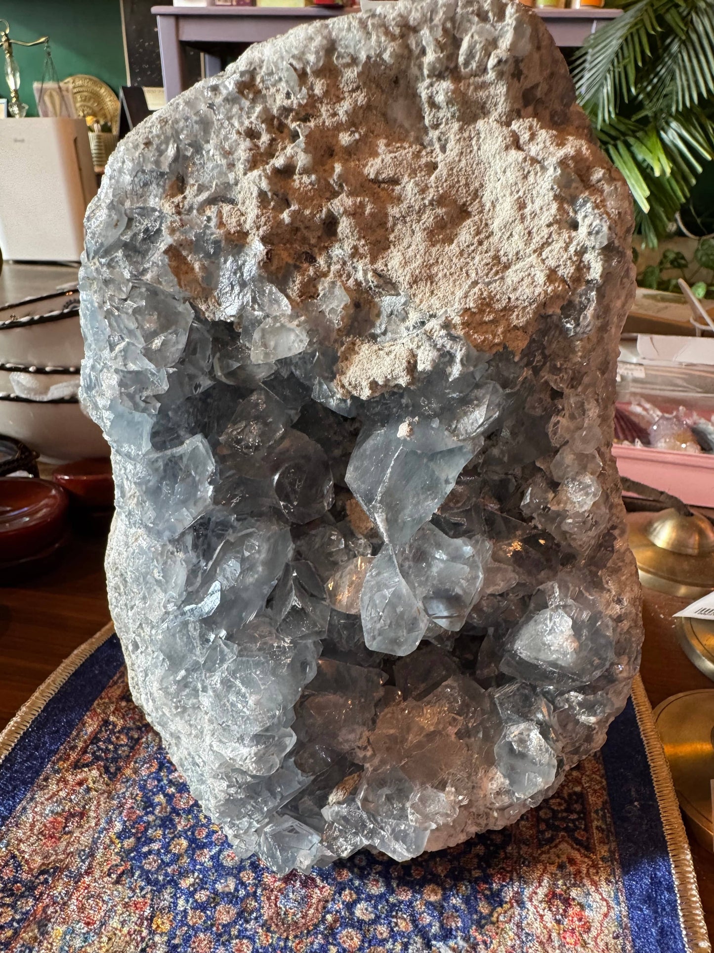 Large Celestite Standing Double Sided Cluster Geode 11 lb- Madagascar - Moon Room Shop and Wellness