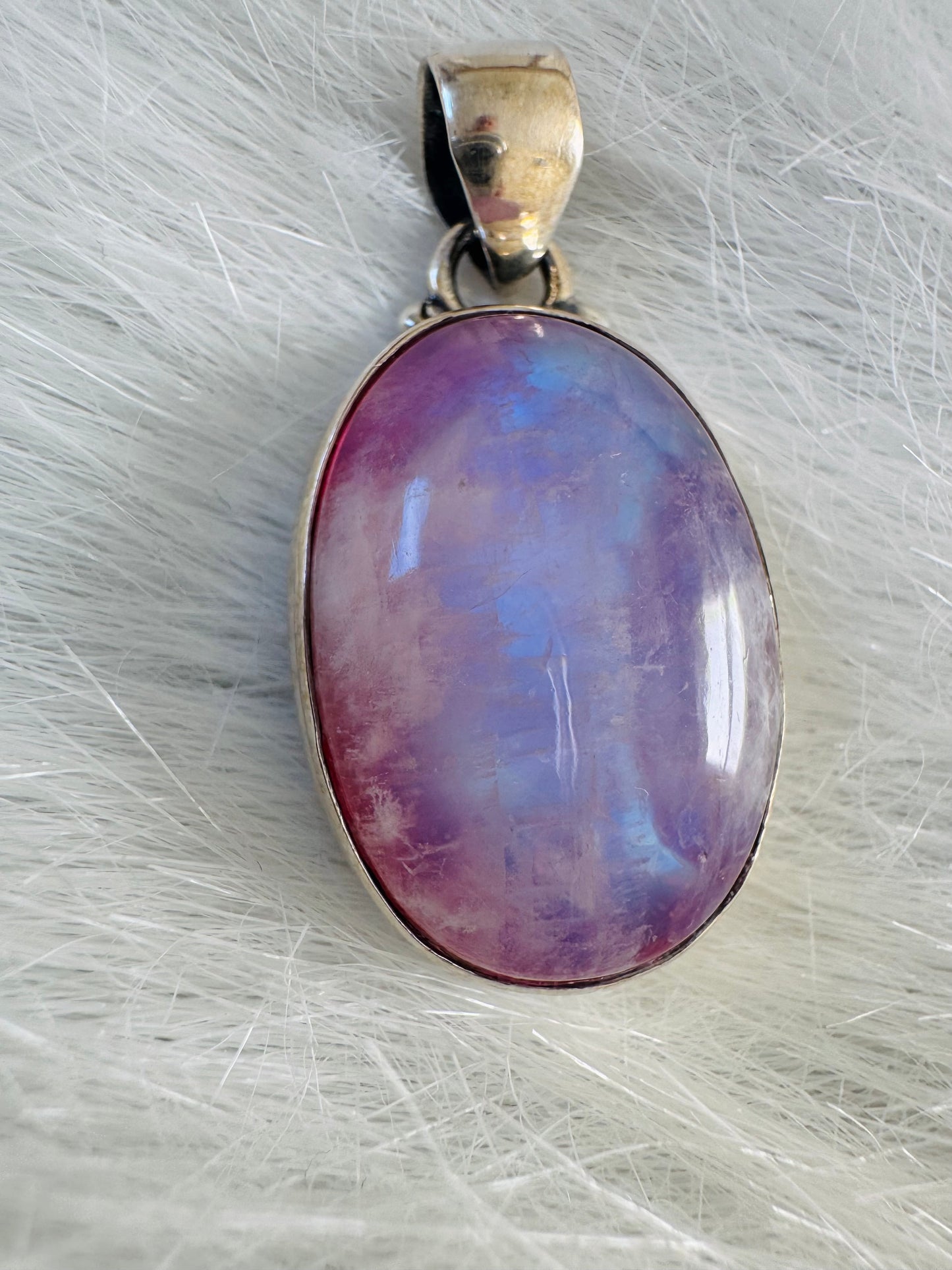 Pink Rainbow Moonstone 925 Sterling Silver Pendant - Moon Room Shop and Wellness