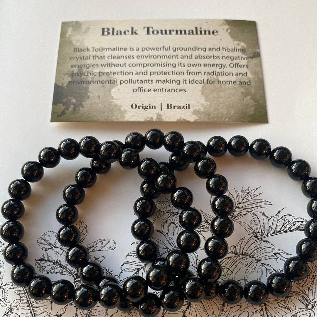 Black Tourmaline Stretch Bracelet 8 mm- Moon Room Shop and Wellness
