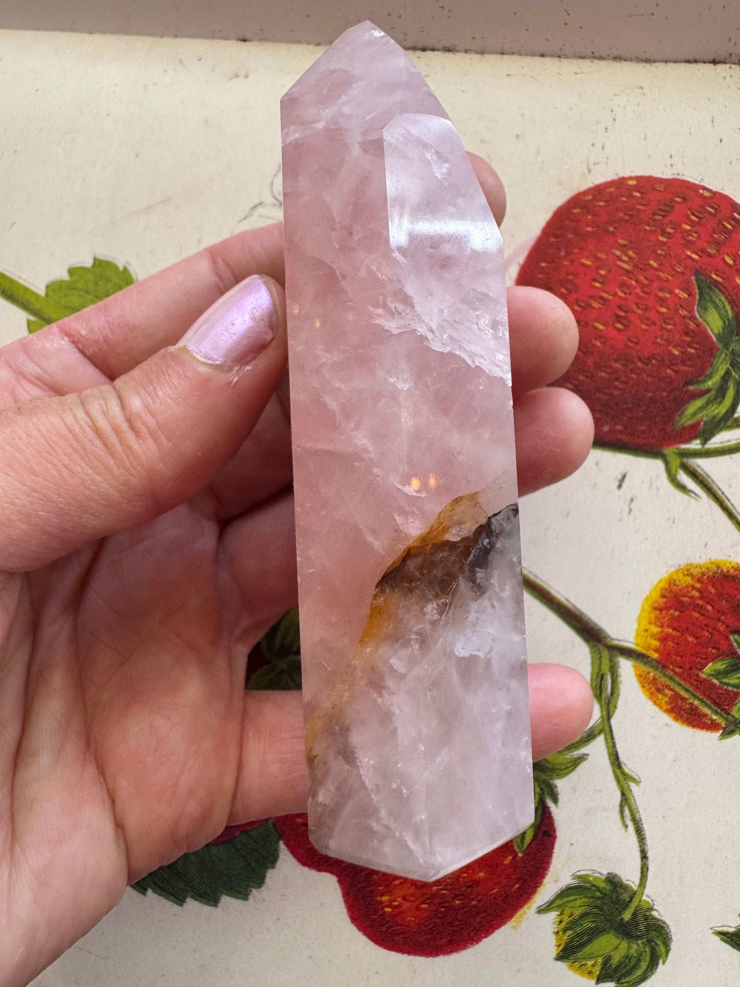 Rose Quartz w/ Golden Healer Tower 174 g - Moon Room Shop and Wellness