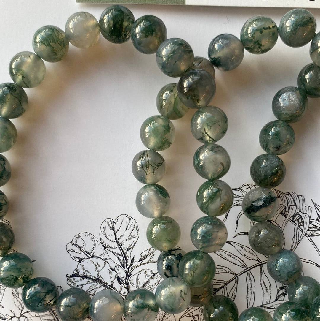 Moss Agate Stretch Bracelet 8 mm - Moon Room Shop and Wellness