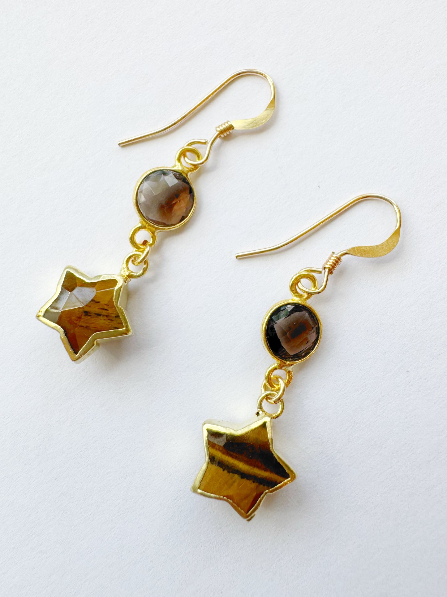 Smoky Quartz + tiger's eye Star Gold Fill Earrings - Moon Room Shop and Wellness