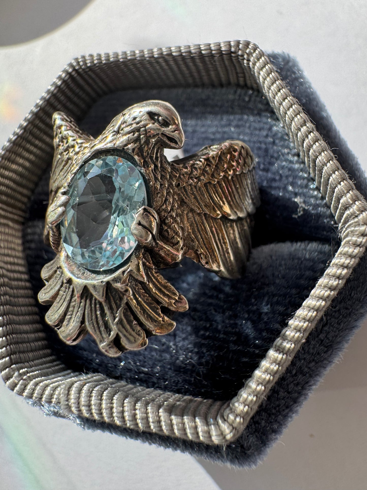 Blue Topaz Eagle Sterling Silver Ring Size 8.5 - Moon Room Shop and Wellness