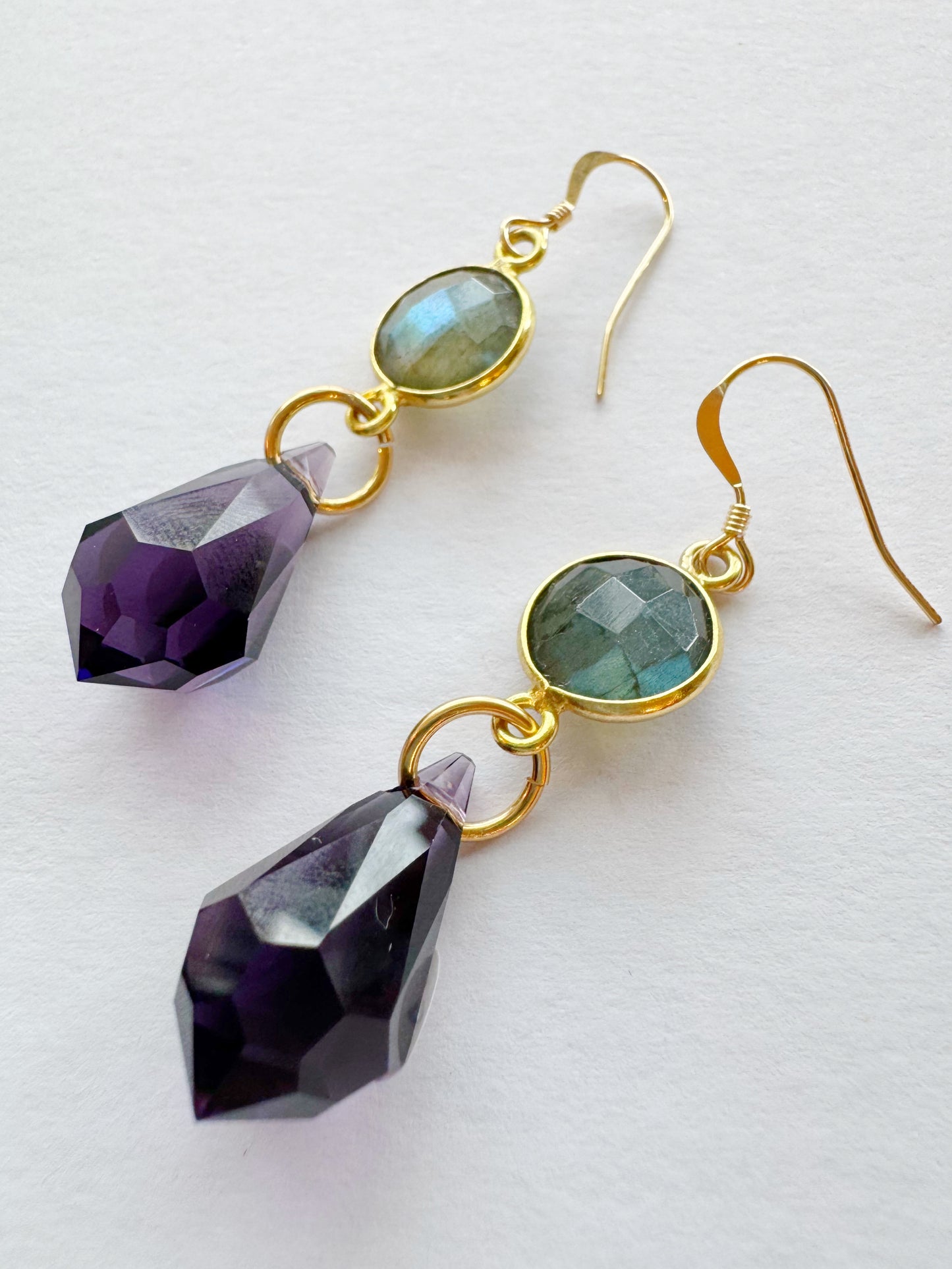 Labradorite + Purple Prism Point Gold Fill Earrings - Moon Room Shop and Wellness