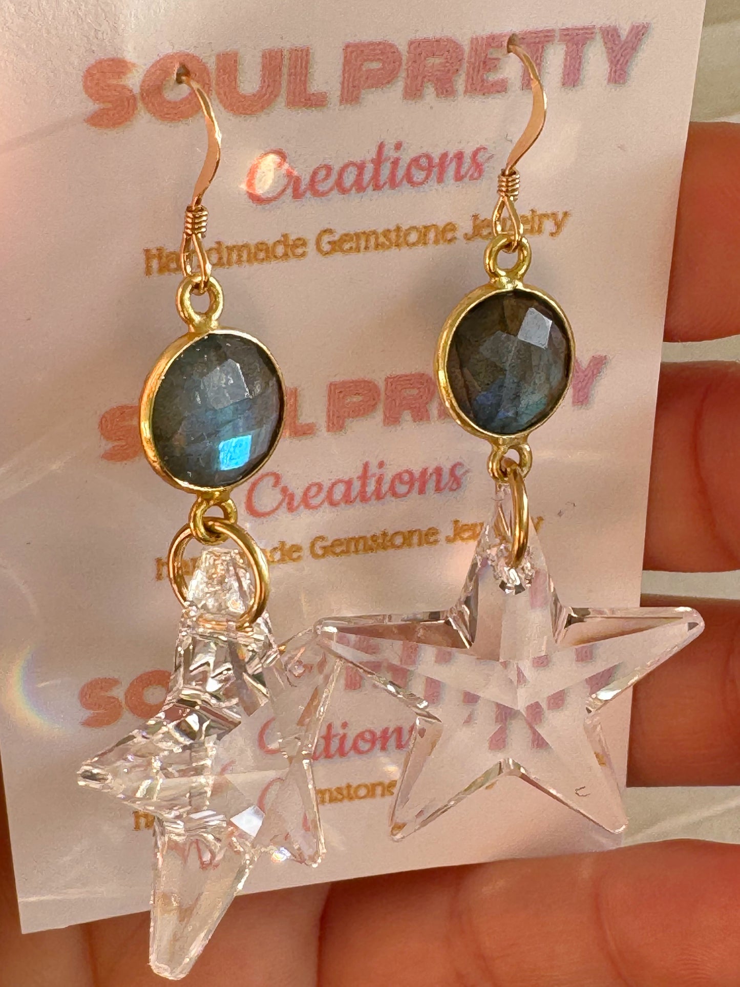 Labradorite + Clear Star Prism Gold Fill Earrings - Moon Room Shop and Wellness
