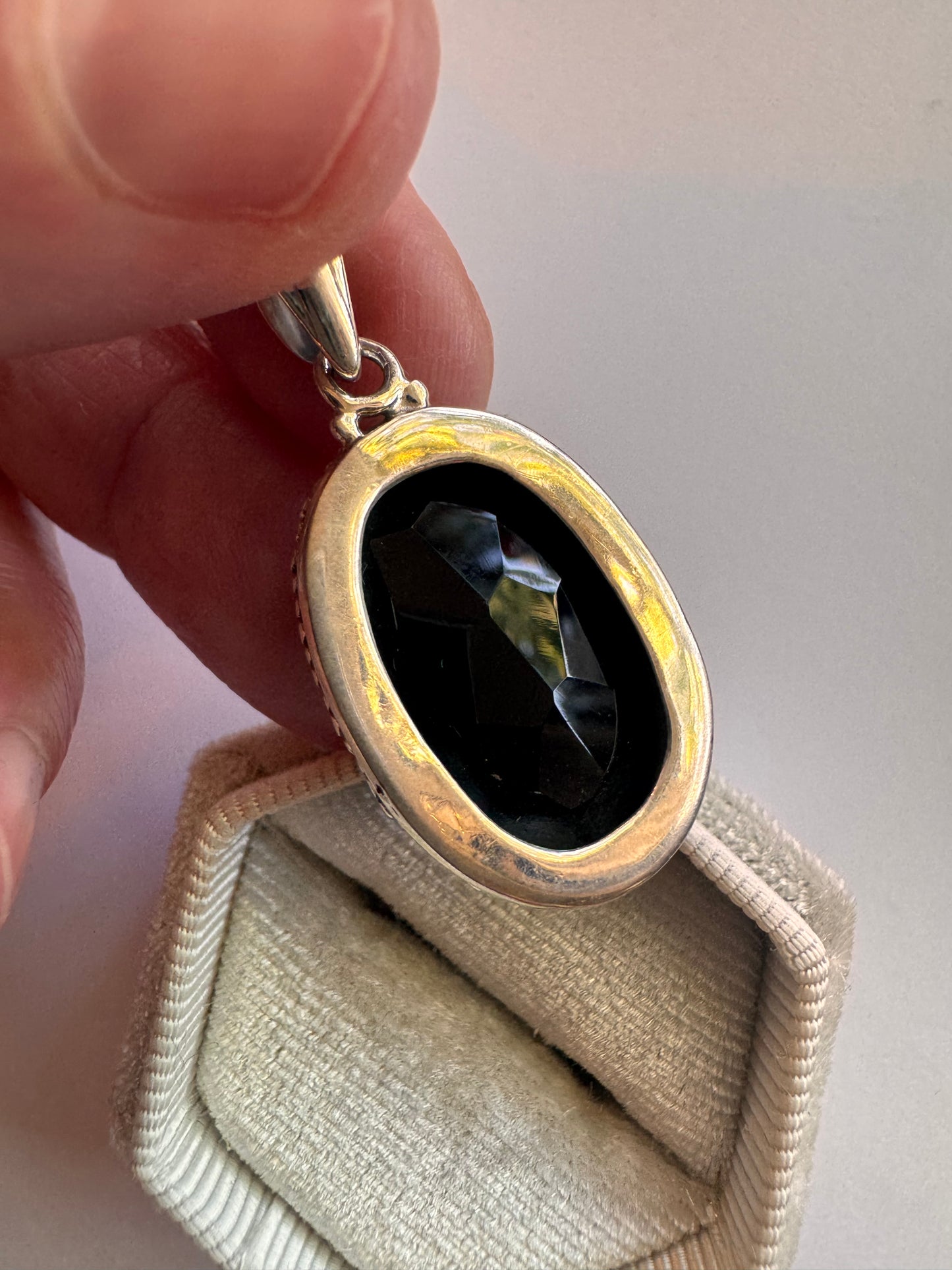 Black Onyx Faceted Sterling Silver Pendant