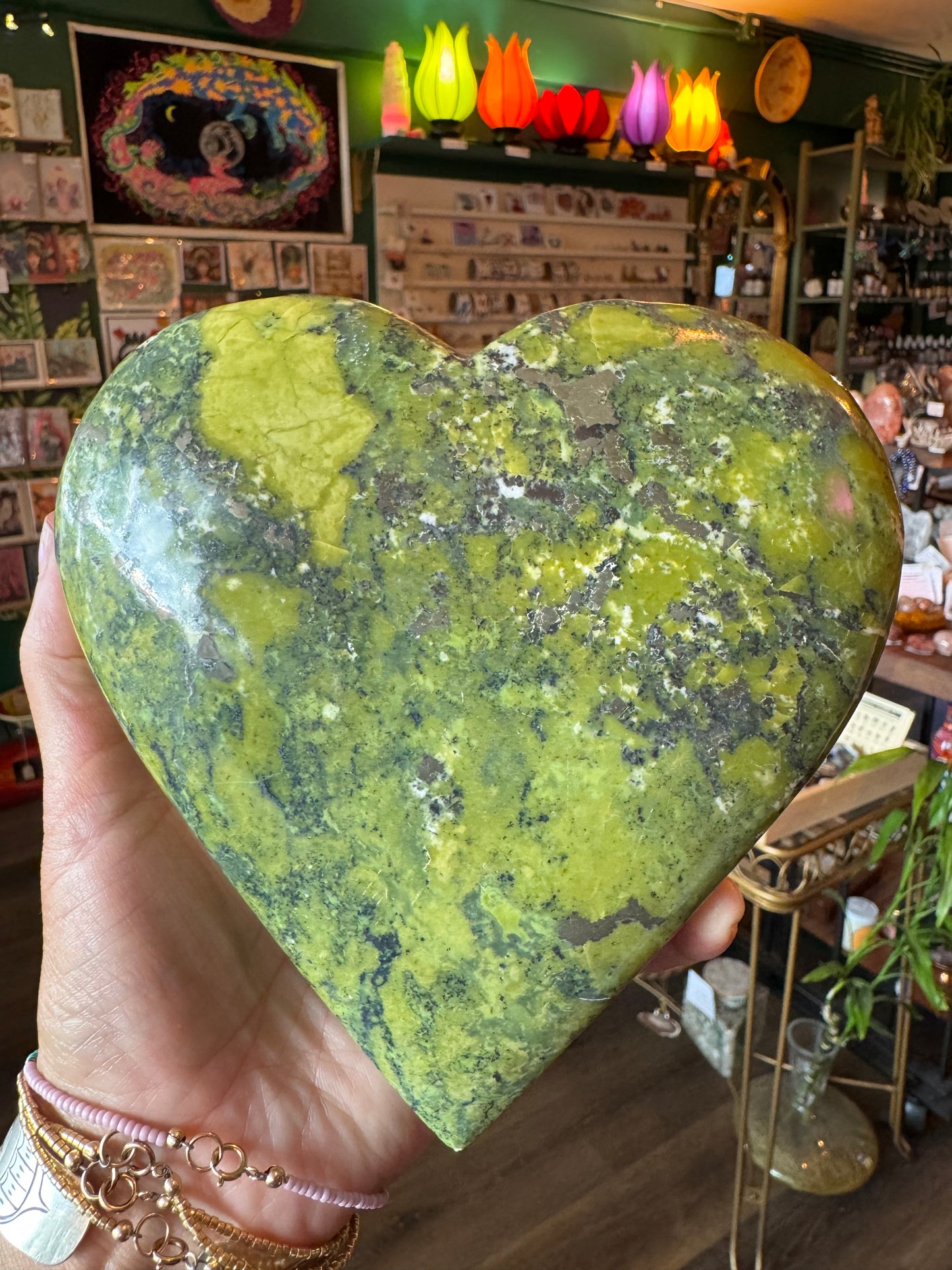 Serpentine with Pyrite Heart 3.29 lb- Mexico- Beauty! - Moon Room Shop and Wellness