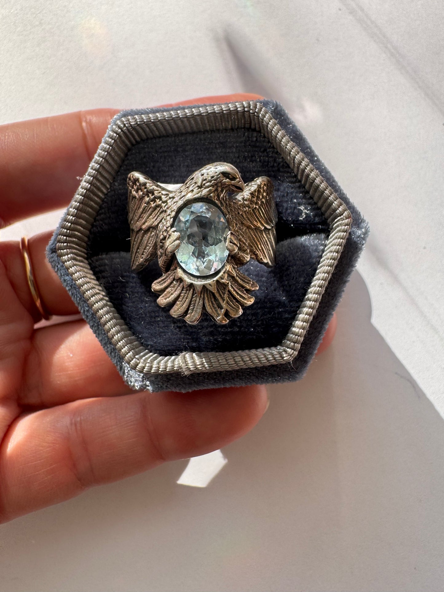 Blue Topaz Eagle Sterling Silver Ring Size 8.5 - Moon Room Shop and Wellness