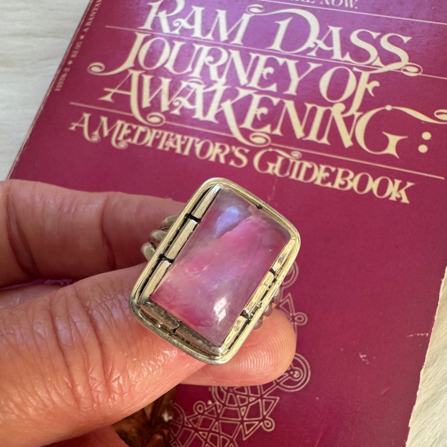 Pink Rainbow Moonstone 925 Sterling Silver Ring Size 7.75 - Moon Room Shop and Wellness