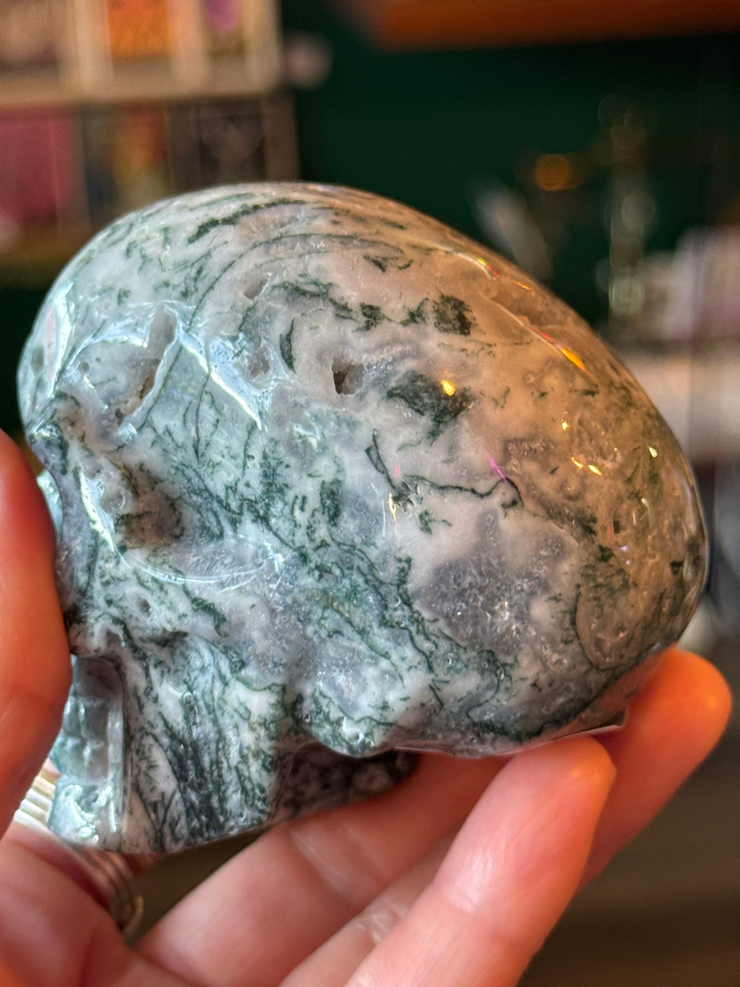 Moss Agate Skull- 372 g - China - Moon Room Shop and Wellness