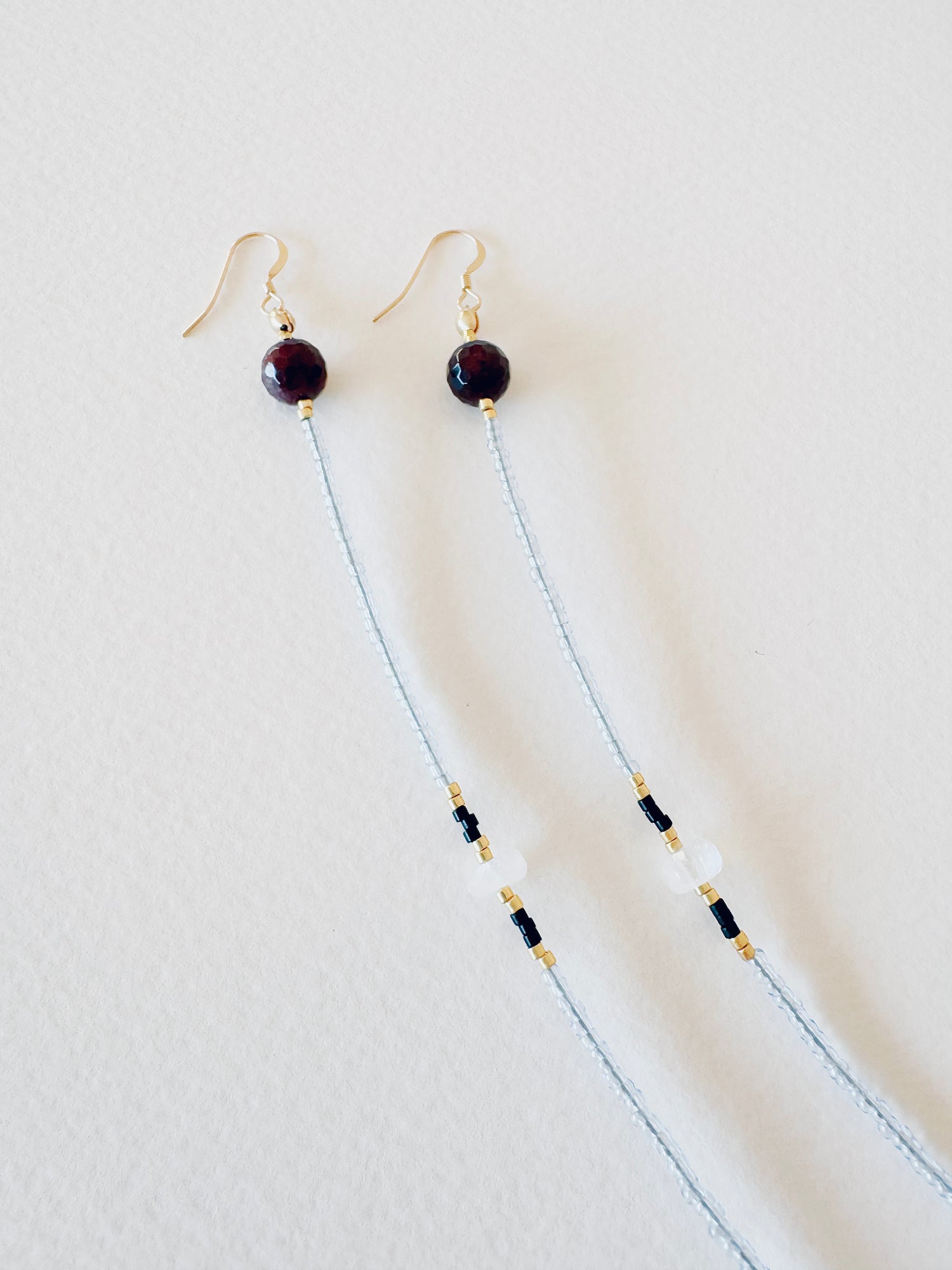 Iolite Droplets + Moonstone+ Garnet Long Flow Earrings - Moon Room Shop and Wellness