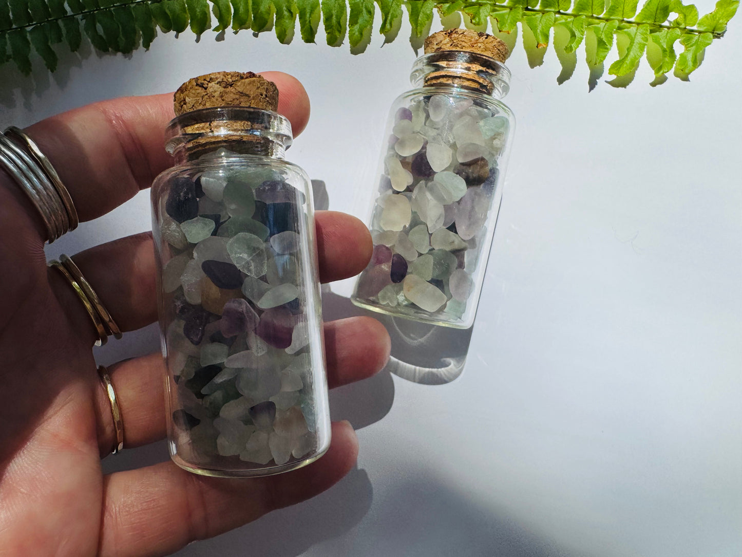 Rainbow Fluorite Gem Chip 25 ml Glass Jar - Moon Room Shop and Wellness