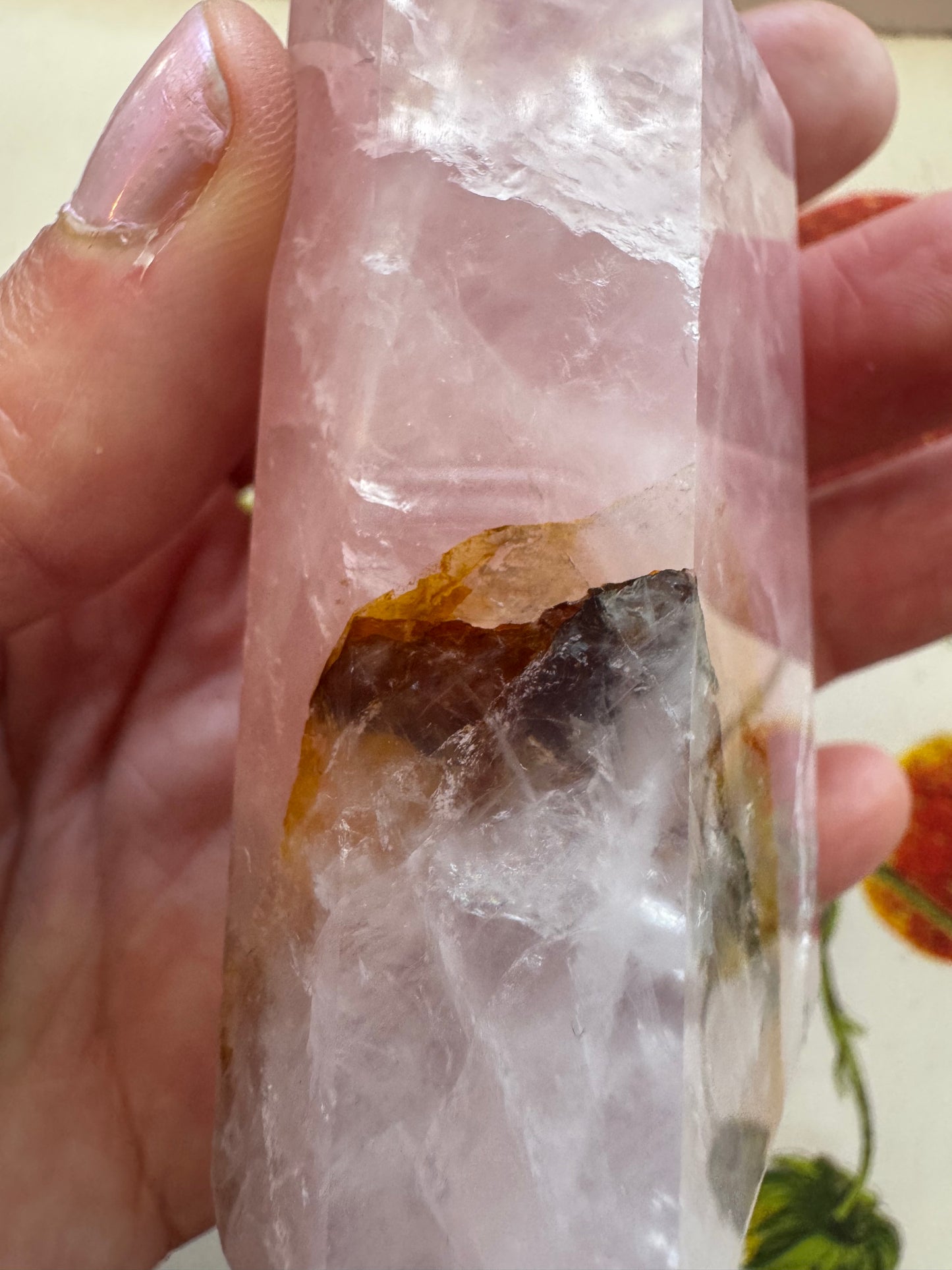 Rose Quartz w/ Golden Healer Tower 174 g - Moon Room Shop and Wellness