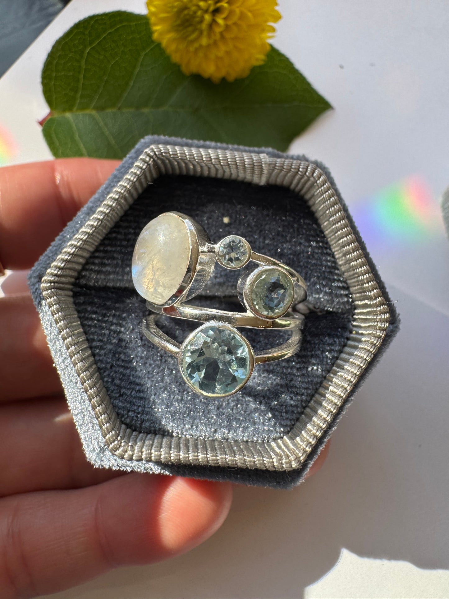 Moonstone + Blue Topaz Sterling Silver Ring Size 6 - Moon Room Shop and Wellness