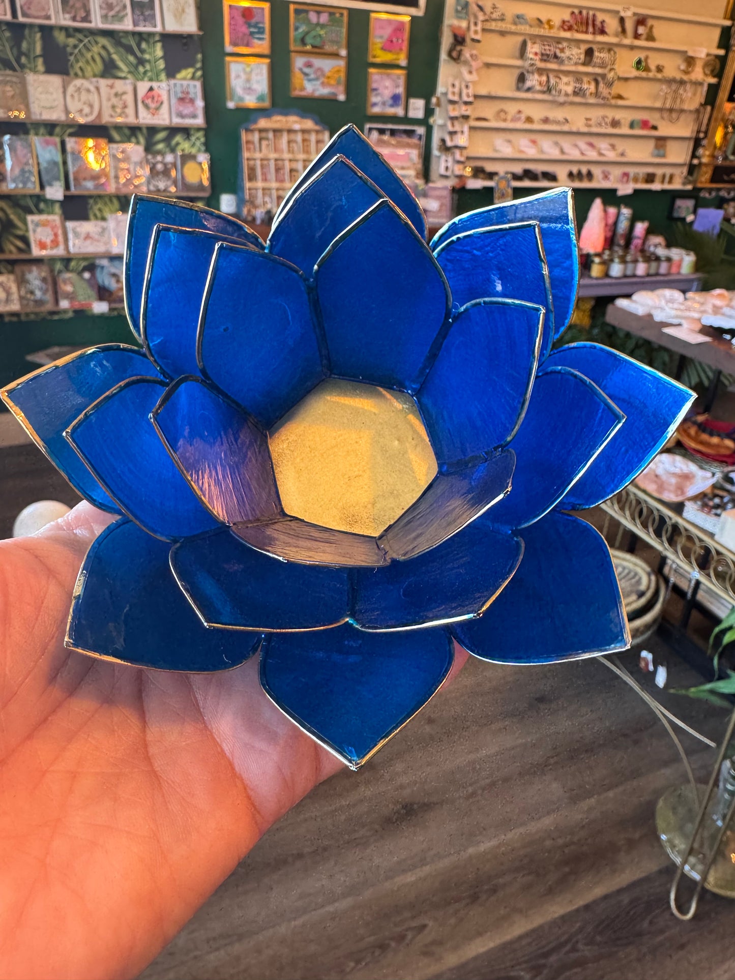 Gemstone Lotus Capiz- Sapphire - Moon Room Shop and Wellness