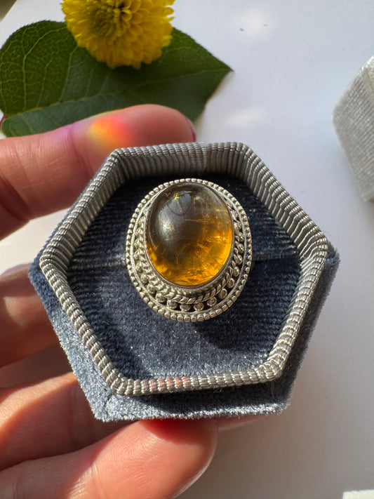 Amber Sterling Silver Ring Size 7 - Moon Room Shop and Wellness