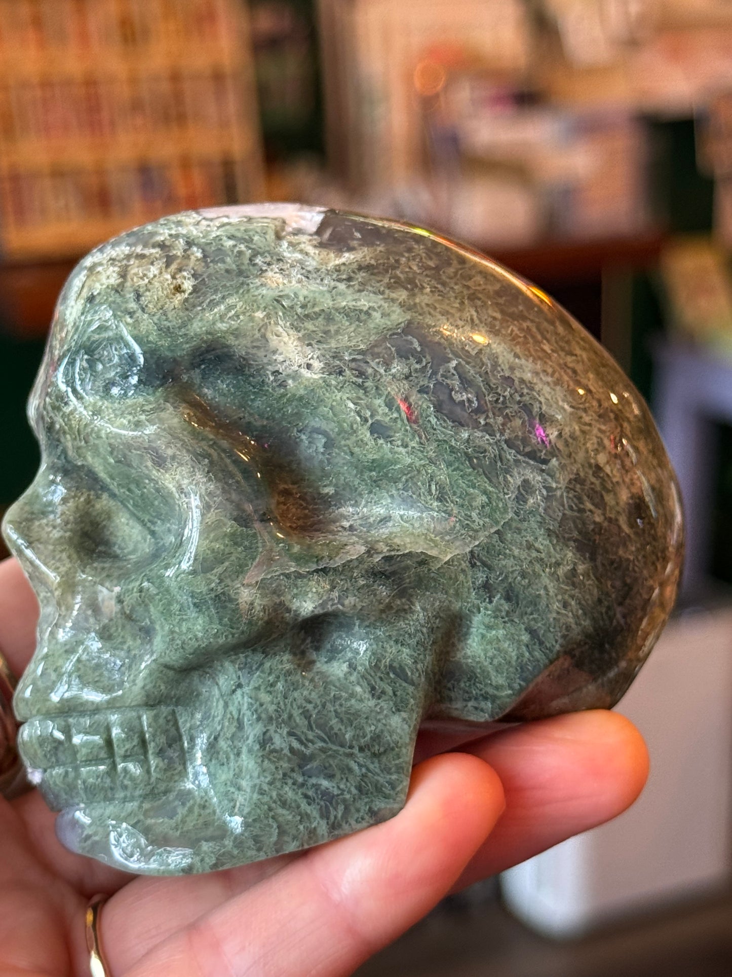 Moss Agate Skull- 404 g - China - Moon Room Shop and Wellness