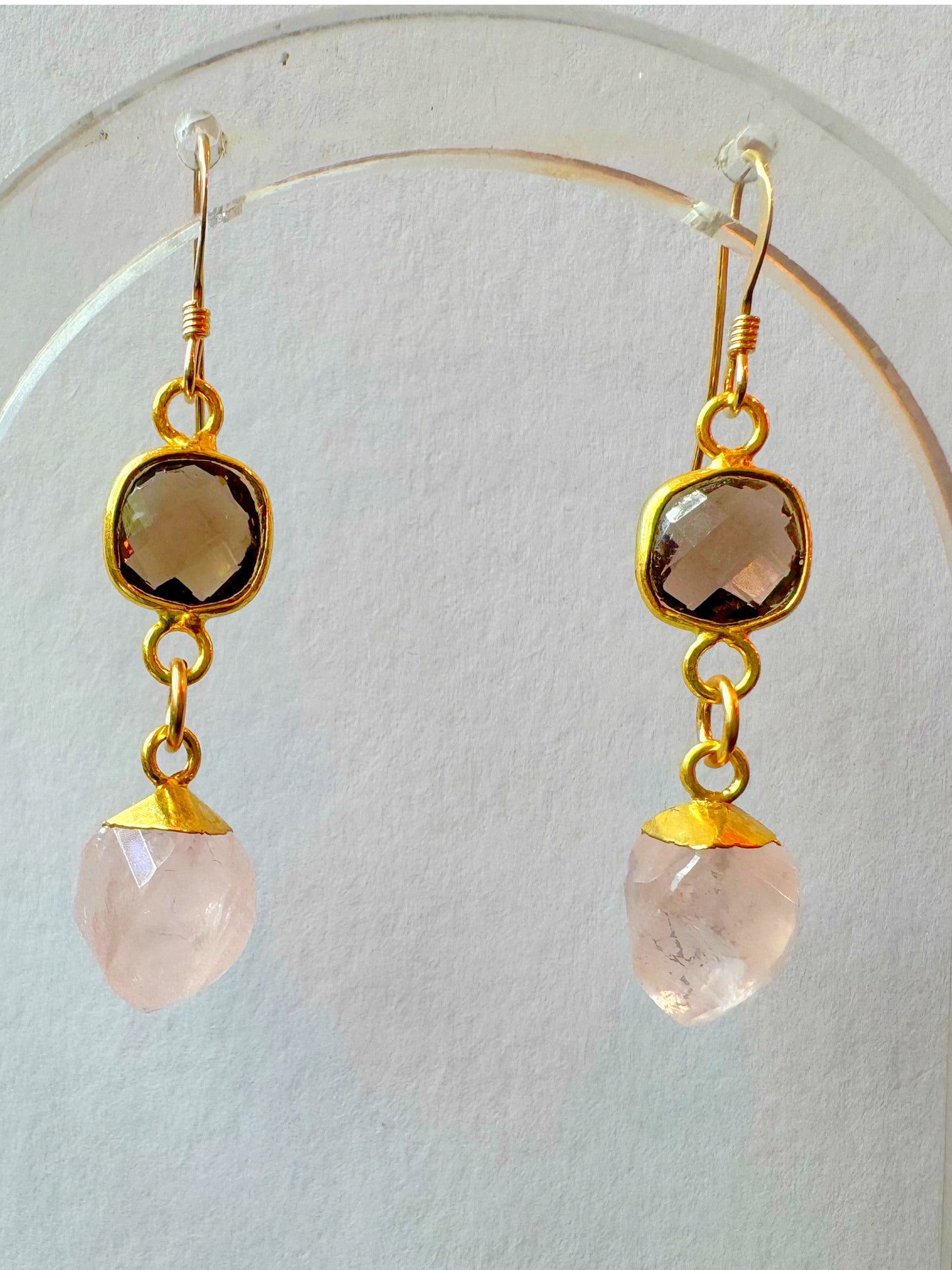 Smoky Quartz + Rose Quartz Gold Fill Earrings - Moon Room Shop and Wellness