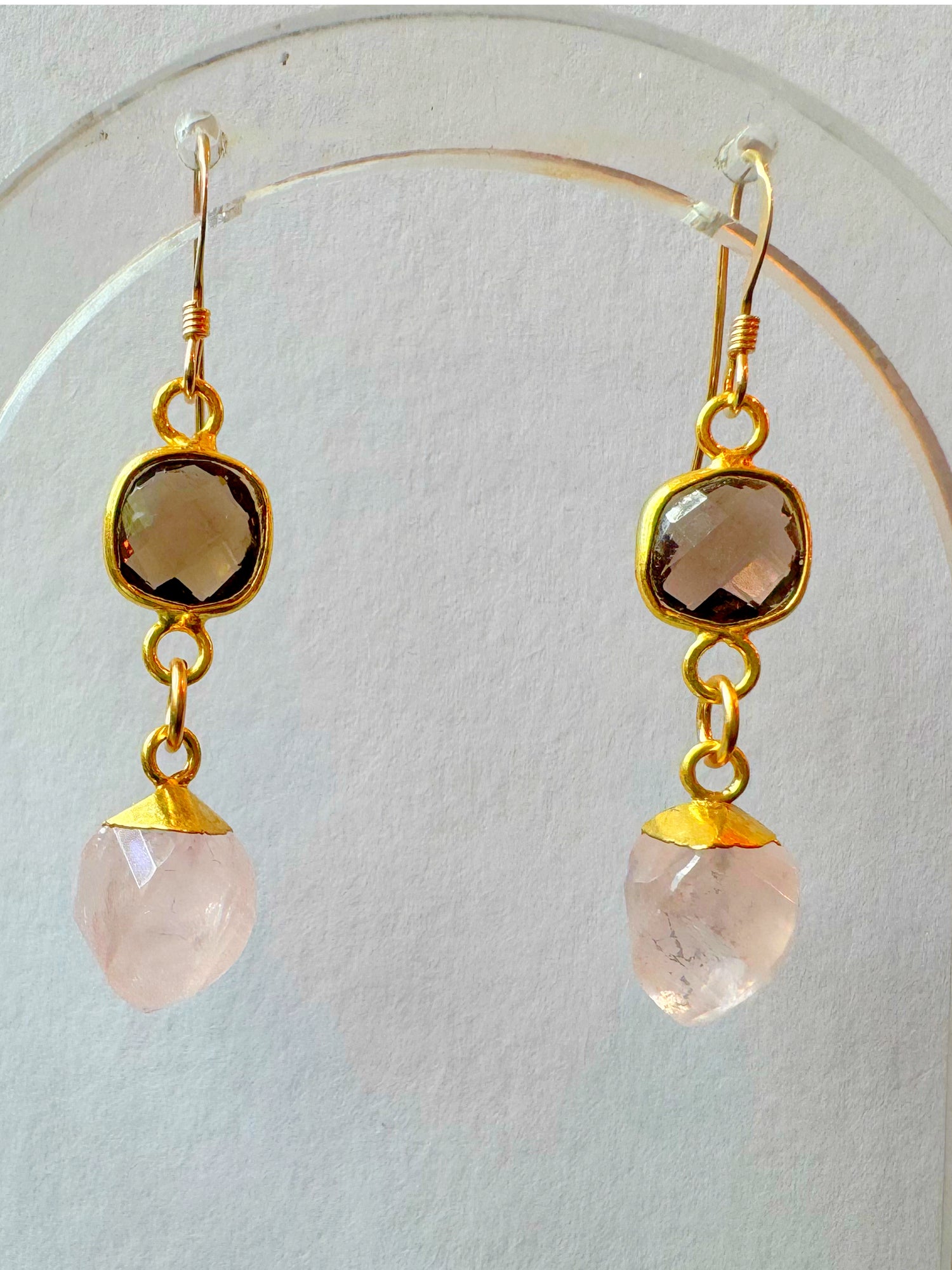 Smoky Quartz + Rose Quartz Gold Fill Earrings - Moon Room Shop and Wellness