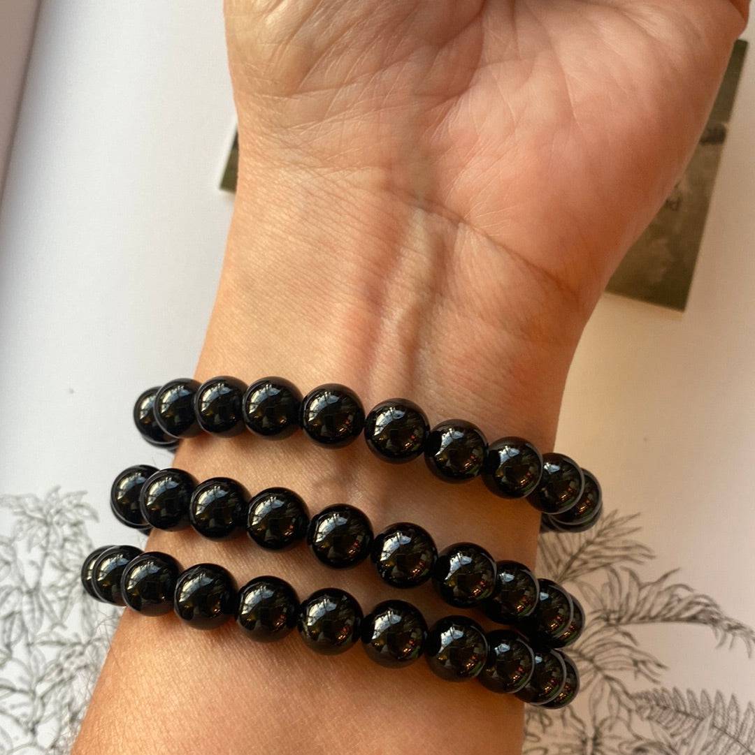 Black Tourmaline Stretch Bracelet 8 mm- Moon Room Shop and Wellness