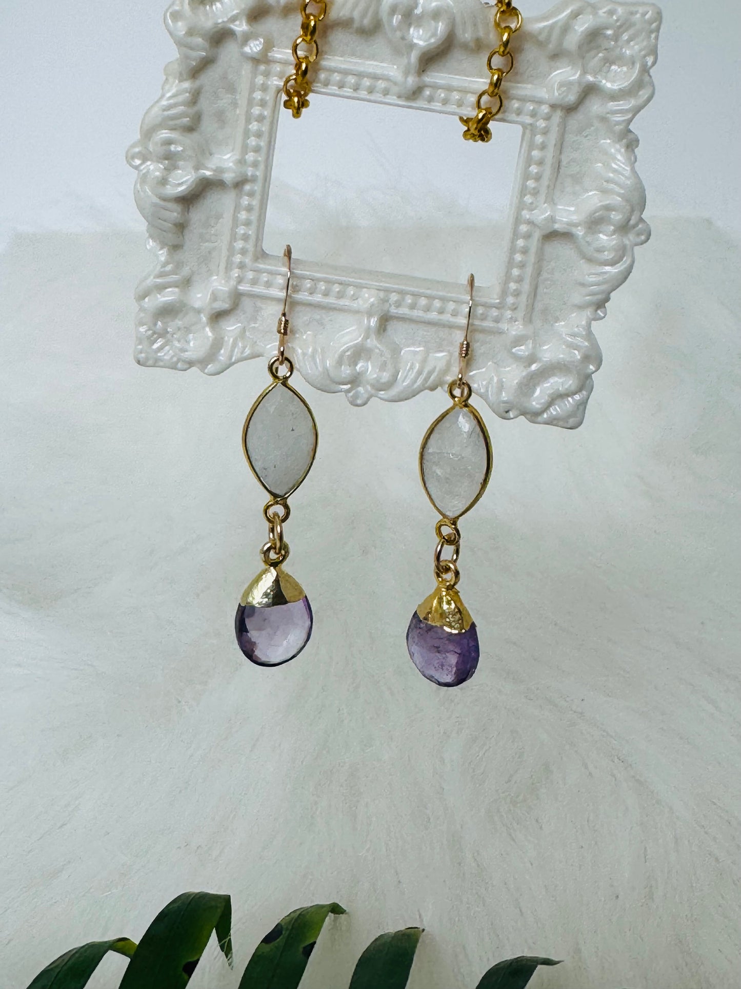 Soul Pretty Moonstone + Amethyst Gold Fill Earrings - Moon Room Shop and Wellness