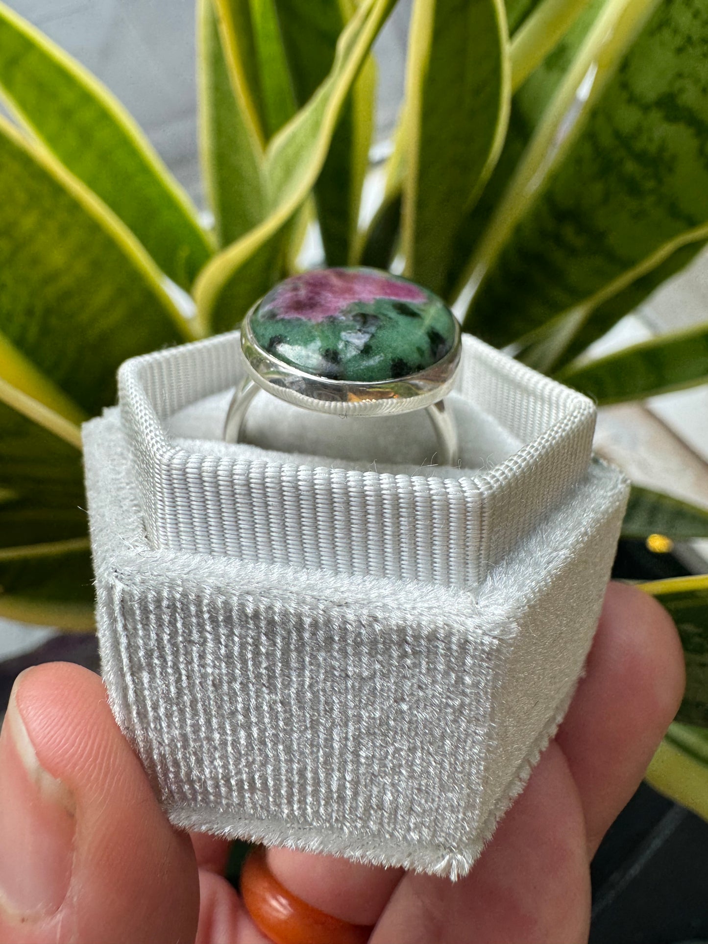 Ruby Zoisite Sterling Silver Ring Size Adjustable - Moon Room Shop and Wellness
