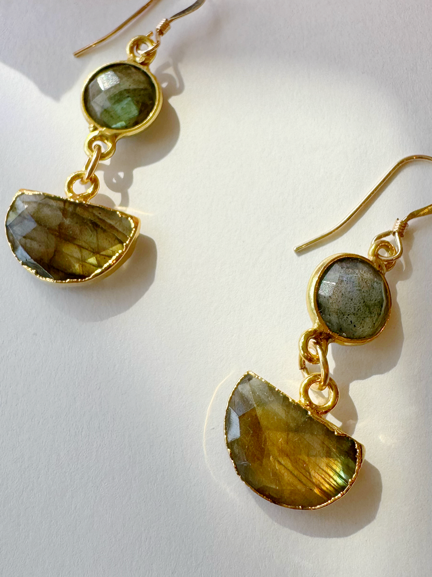 Labradorite Half Moon Handmade Gold Fill Drop Gemstone Earrings - Moon Room Shop and Wellness