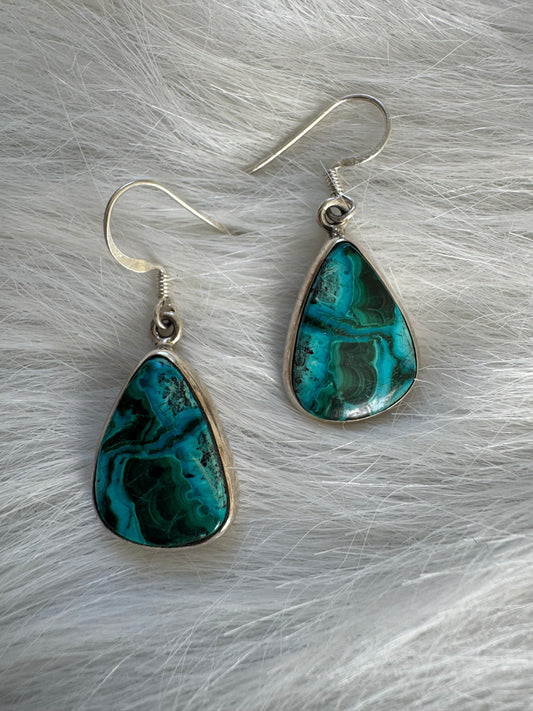 Malachite and Chrysocolla Sterling Silver Dangle Earring - Moon Room Shop and Wellness